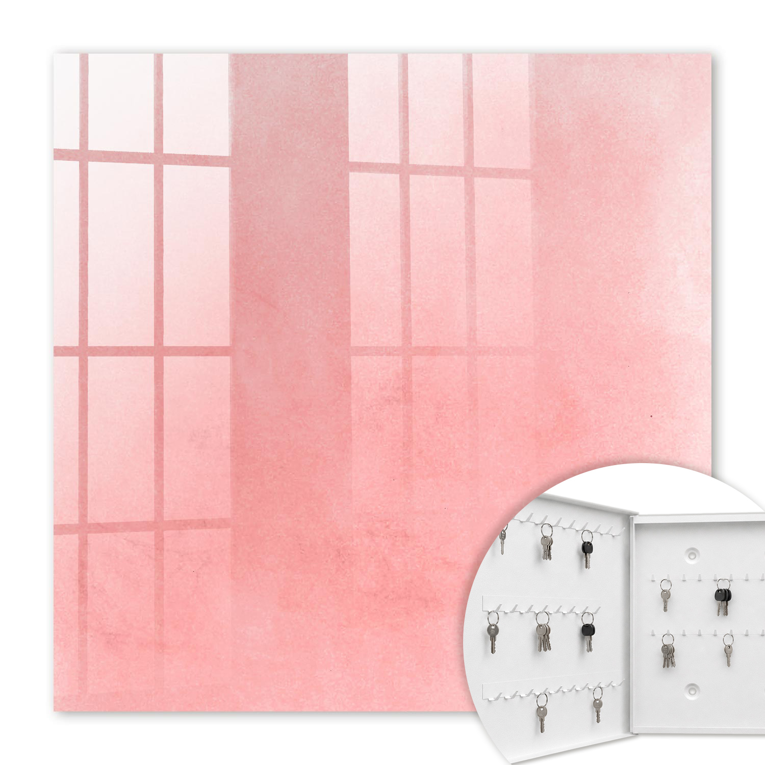 Armoire À Clés - (30 Cm X 30 Cm) - Boîte À Clés Murale - Coffret De Rangement Pour Clés - Couleur Blanche - Ouverture Vers La Gauche - Pour Maison Et Bureau - Fond Rose