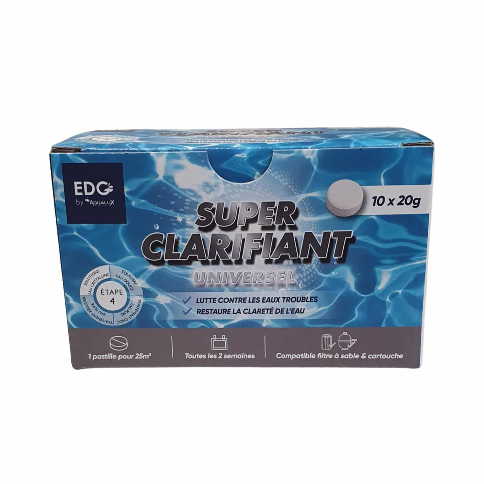 Super Clarifiant Floculant Piscine Edg By Aqualux Universel 10 Pastilles 20g Bleu Tissu