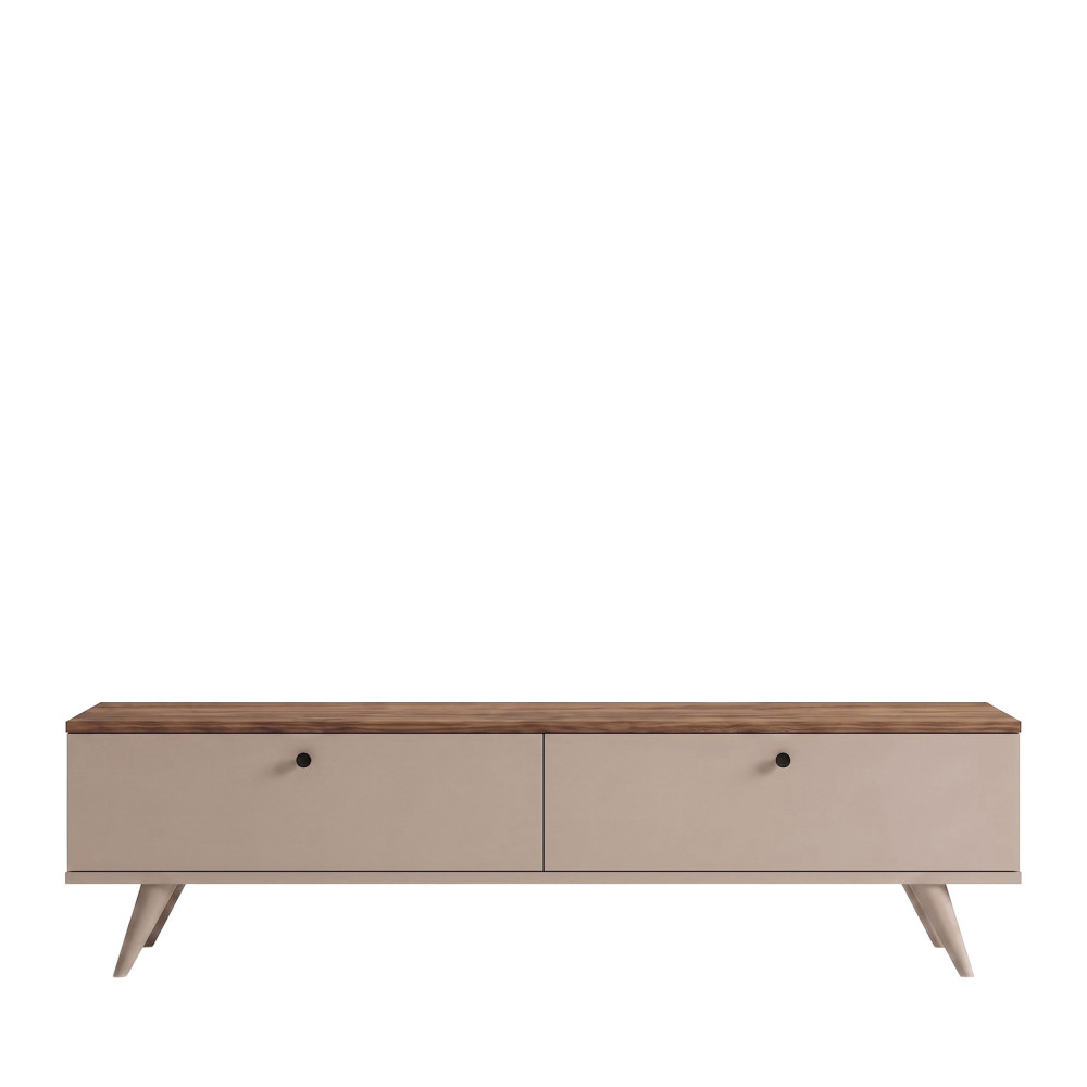 Meuble Tv 2 Portes Plateau Bois Foncé L160cm - Beige - Yara