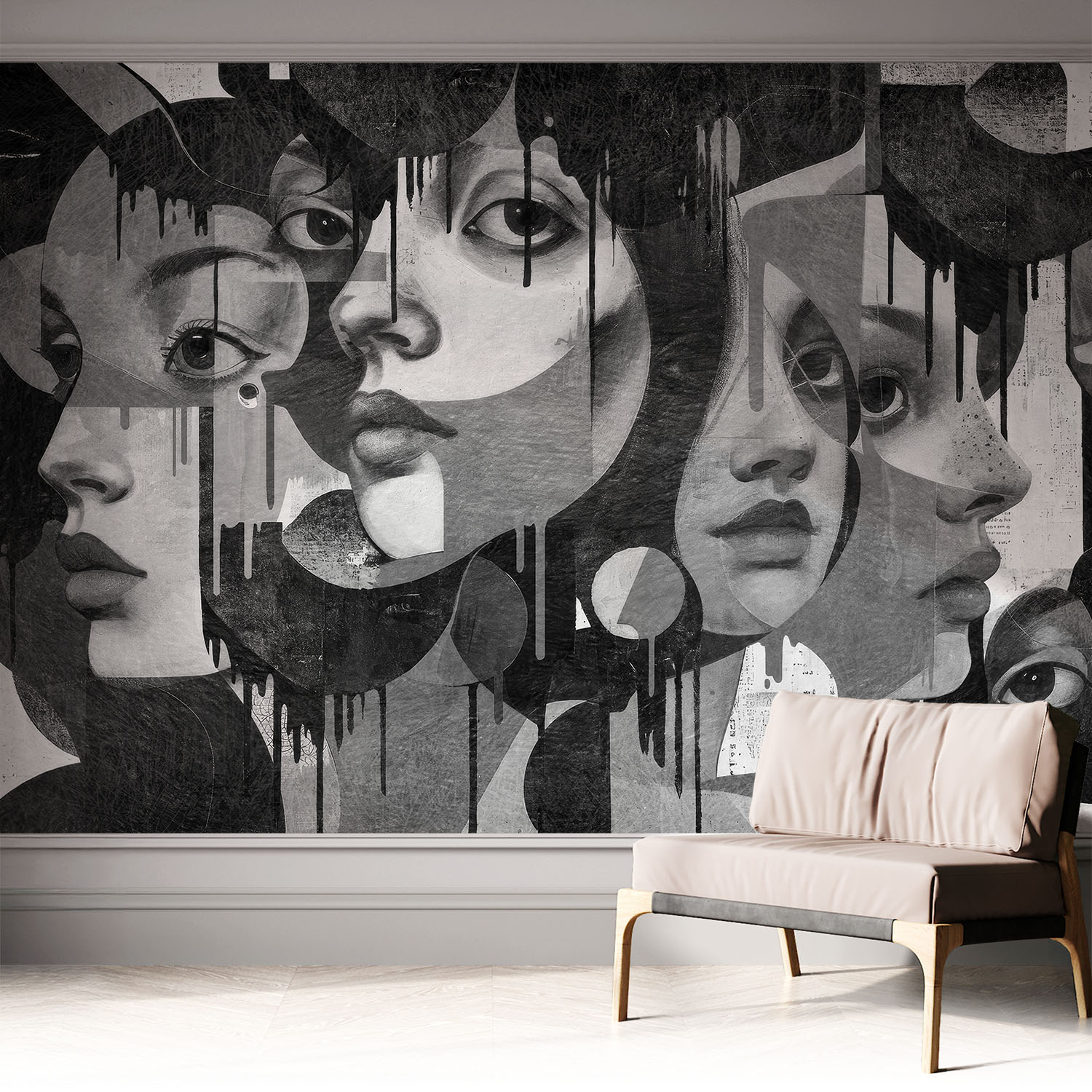 Papier Peint Adhésif Avec Colle Pour Décoration Moderne De Salon Chambre À Coucher Cuisine Et Bureau Facile Visages Féminins 312x219 Cm