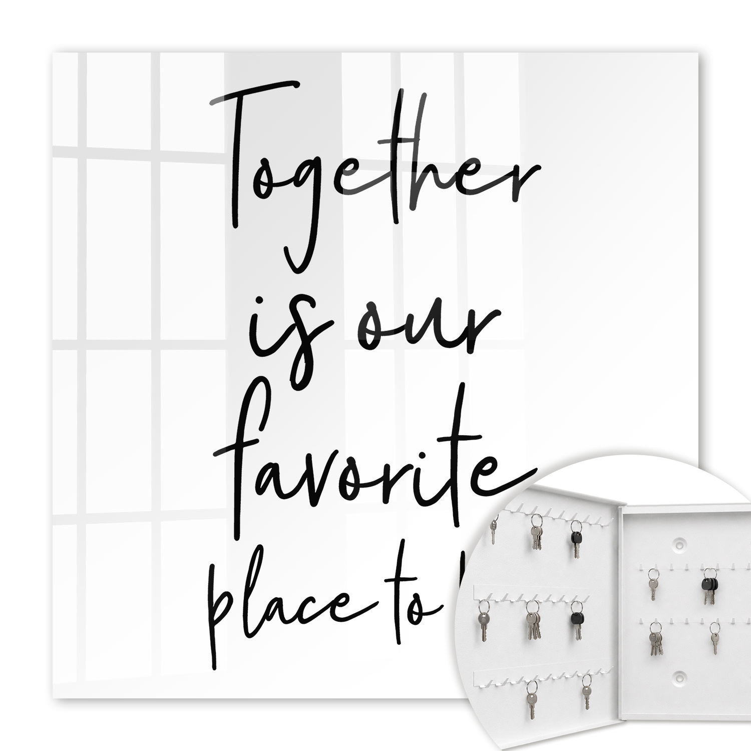 Armoire À Clés - (30 Cm X 30 Cm) - Boîte À Clés Murale - Coffret De Rangement Pour Clés - Couleur Blanche - Ouverture Vers La Gauche - Pour Maison Et Bureau - Nous Sommes Ensemble, C'Est Notre Endroit