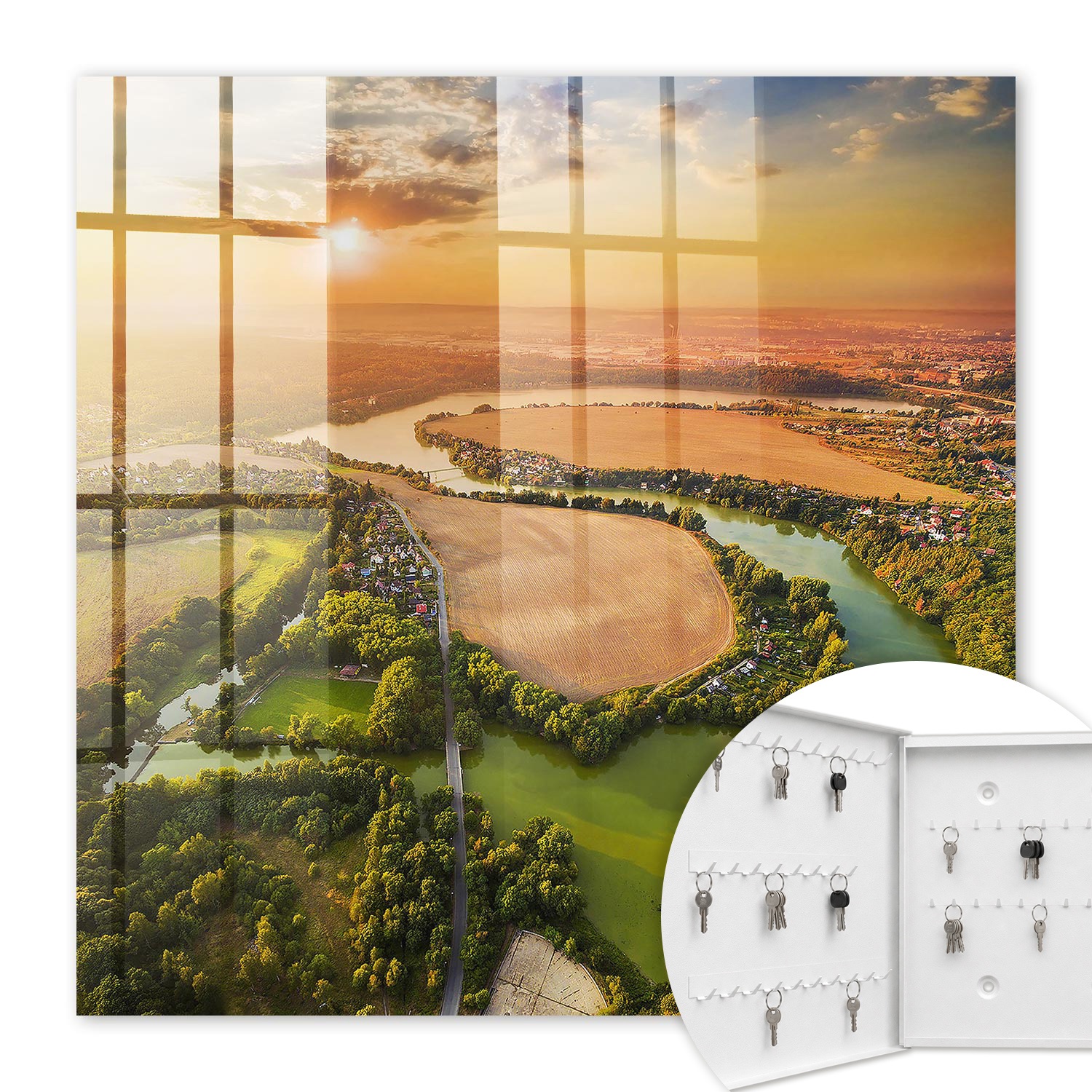 Armoire À Clés - (30 Cm X 30 Cm) - Boîte À Clés Murale - Coffret De Rangement Pour Clés - Couleur Blanche - Ouverture Vers La Gauche - Pour Maison Et Bureau - Paysage De La Nature