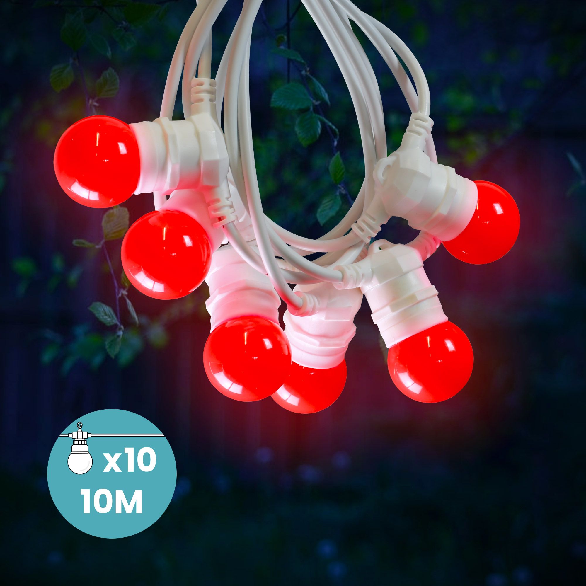 Guirlande Lumineuse Guinguette Rouge 10 M Cable Blanc
