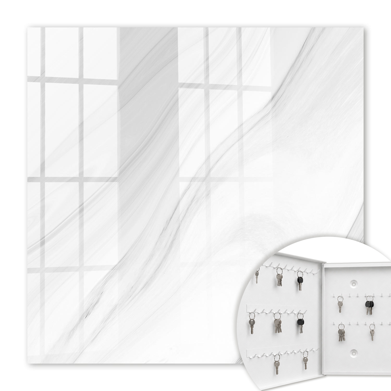 Armoire À Clés - (30 Cm X 30 Cm) - Boîte À Clés Murale - Coffret De Rangement Pour Clés - Couleur Blanche - Ouverture Vers La Gauche - Pour Maison Et Bureau - Vagues D'Élégance