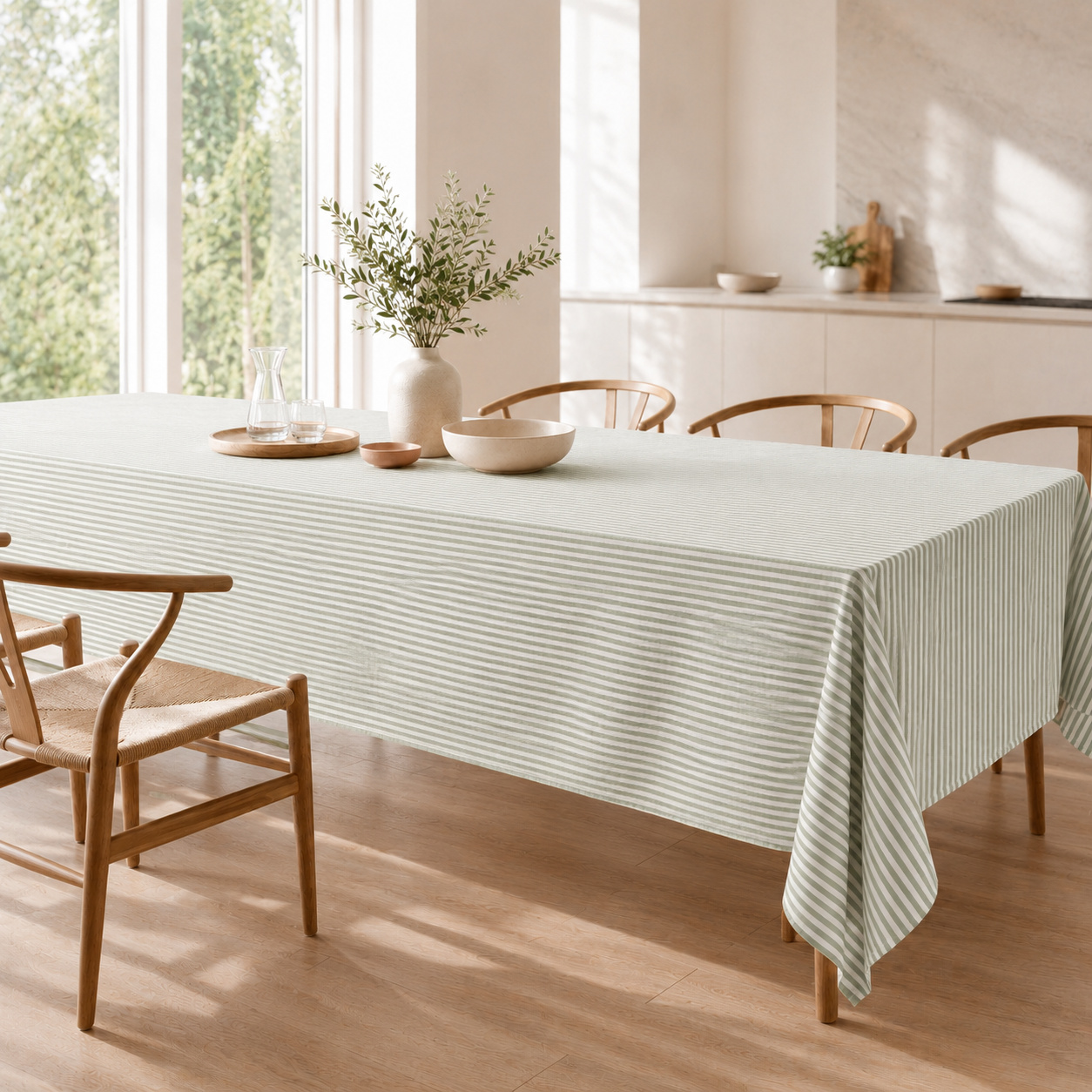 Nappe Rayée 150 X 350 Cm Double Gaze De Coton Eucalyptus - Livia