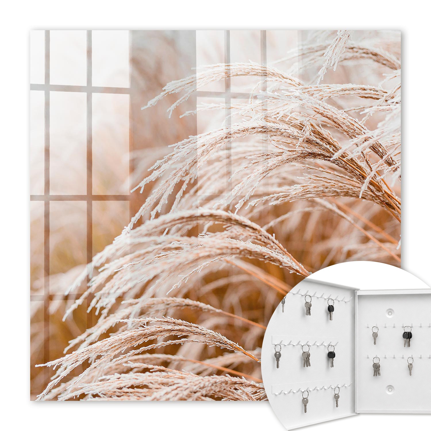 Armoire À Clés - (30 Cm X 30 Cm) - Boîte À Clés Murale - Coffret De Rangement Pour Clés - Couleur Blanche - Ouverture Vers La Gauche - Pour Maison Et Bureau - Herbes Délicates