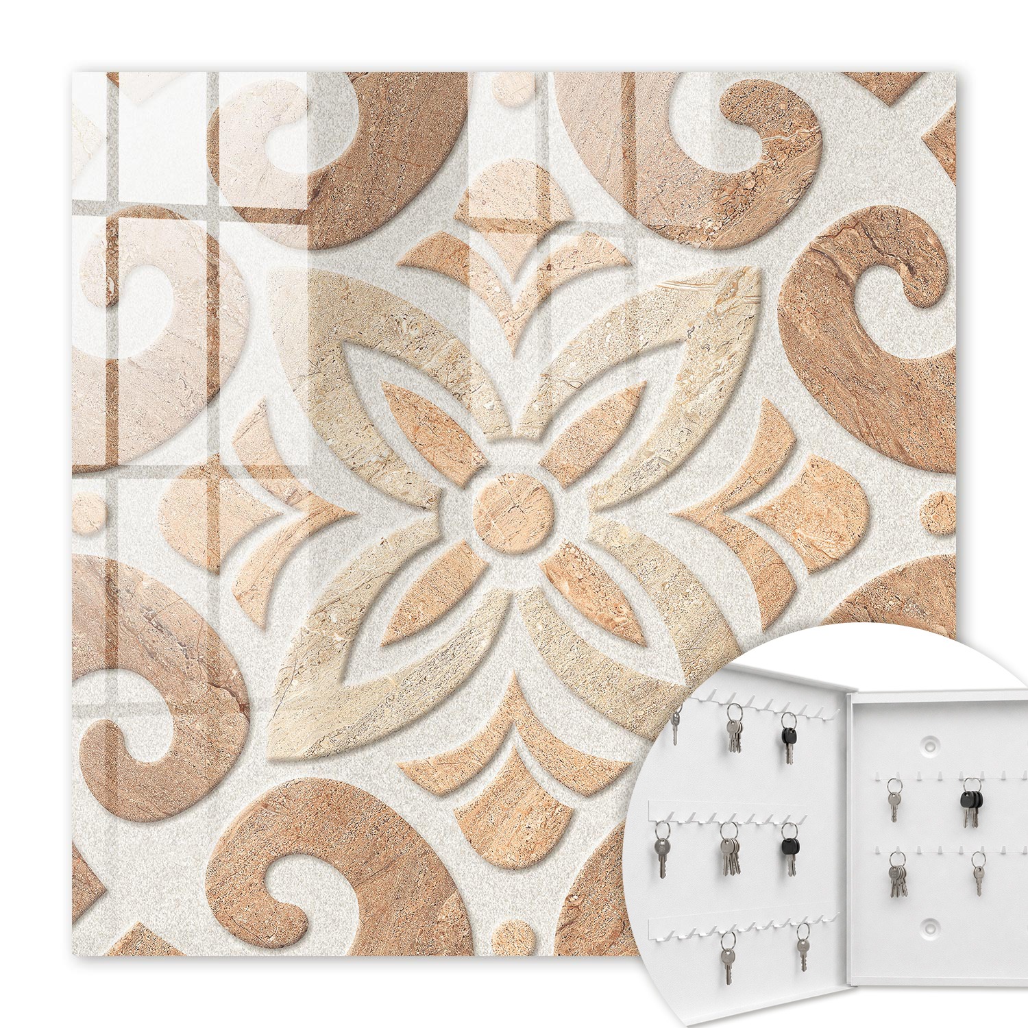 Armoire À Clés - (30 Cm X 30 Cm) - Boîte À Clés Murale - Coffret De Rangement Pour Clés - Couleur Blanche - Ouverture Vers La Gauche - Pour Maison Et Bureau - Élégance Beige