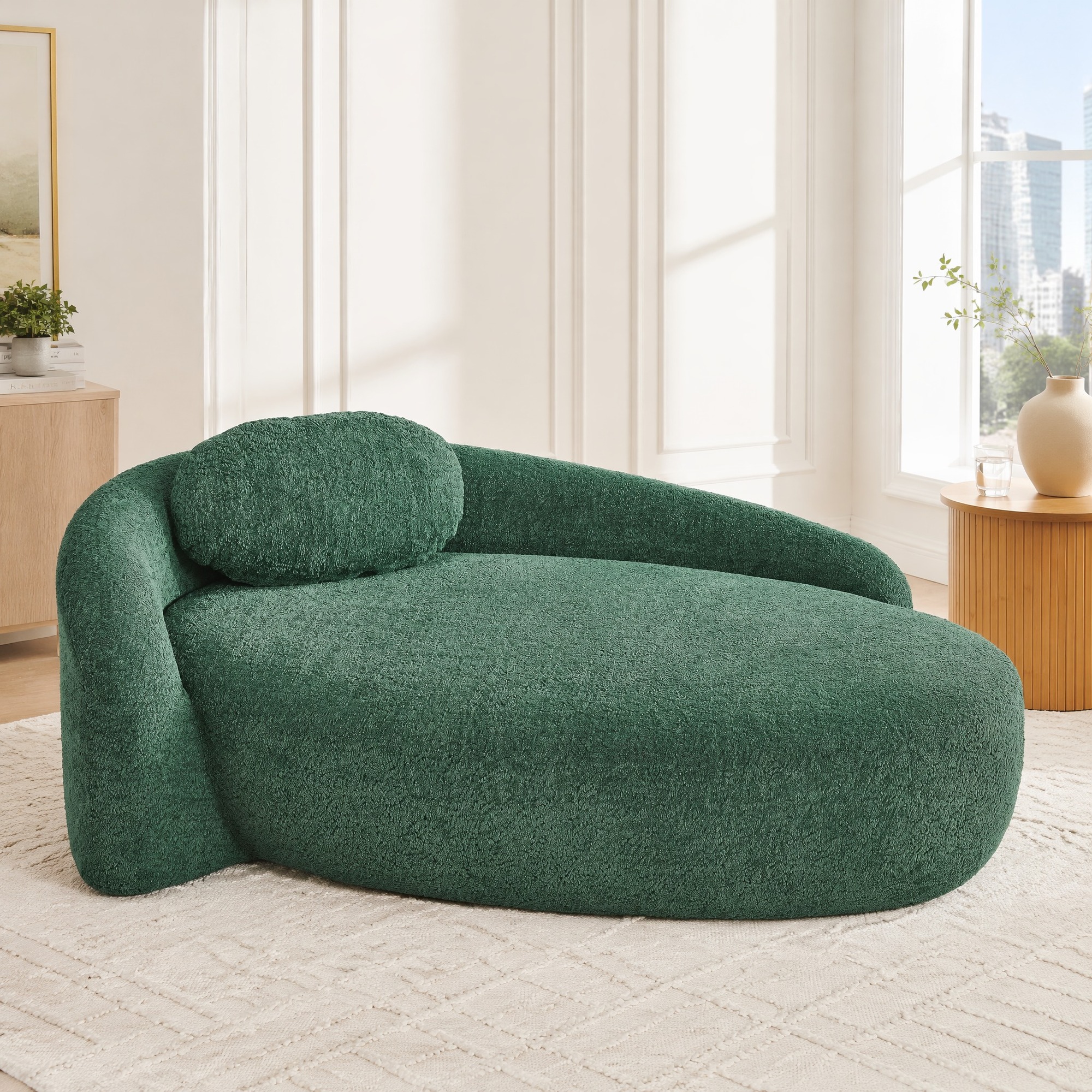 Canapé Fauteuil Teddy Vert 1 Place, Dossier Avec Coussin, Design Arrondi, 170 X 96 X 62 Cm