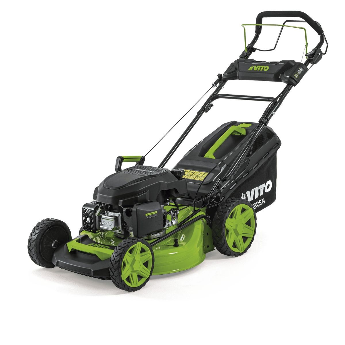 Tondeuse À Gazon Thermique 5.5 Cv 190cc Moteur 4t Essence Coupe 51cm Bac 60l Mulching 7 Hauteurs 25 À 75mm Entretien Jardin Vito