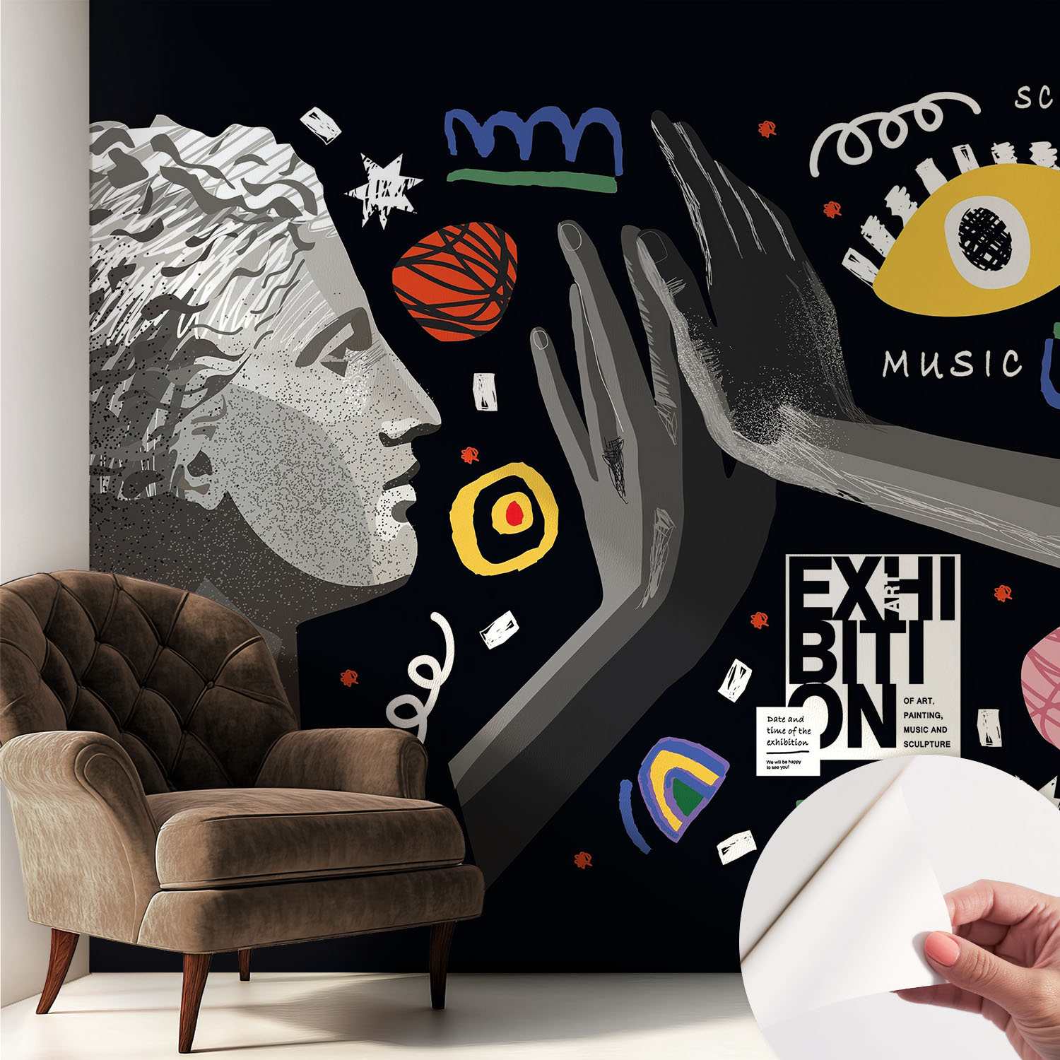Papier Peint Autocollant Avec Imprimé Pour Intérieur Moderne Application Facile A Motif Exposition Colorée 250x250 Cm