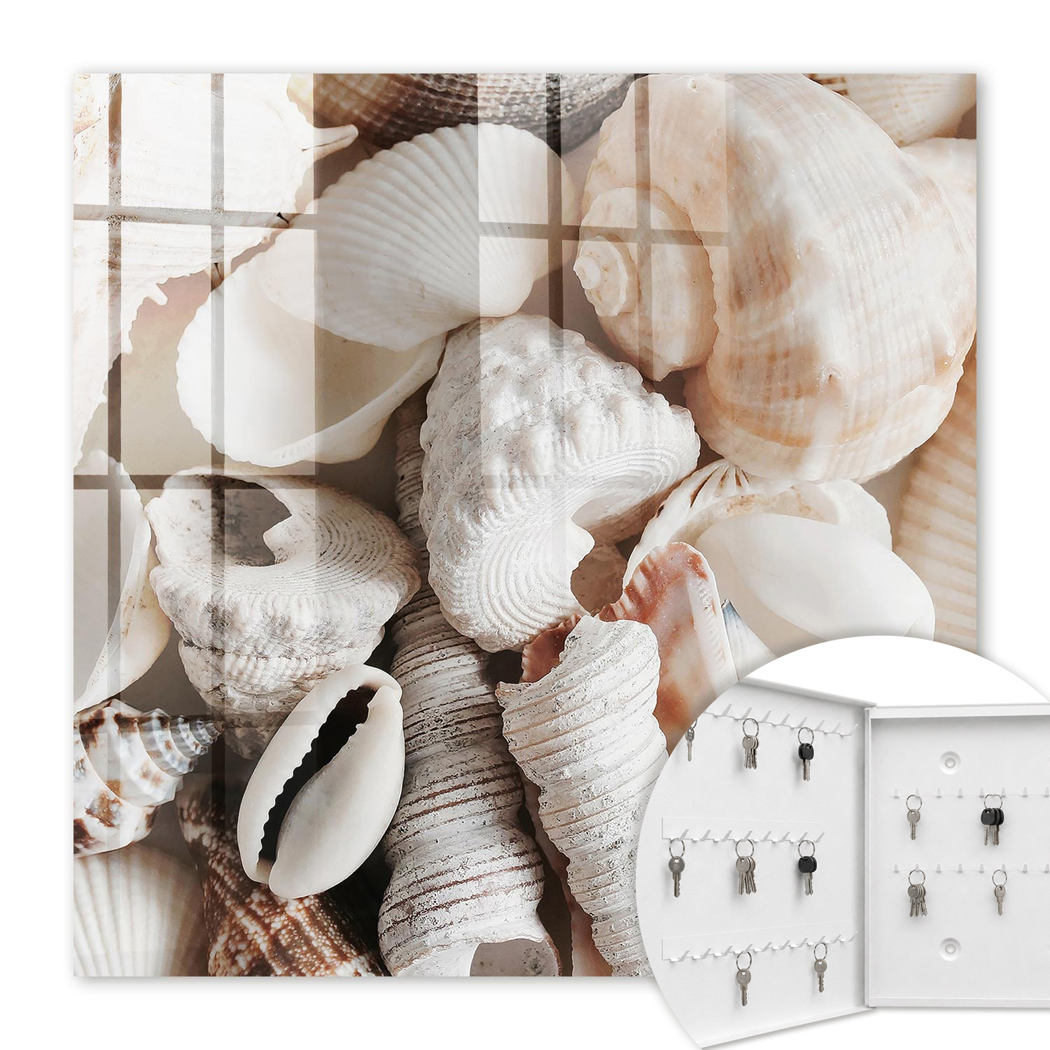 Armoire À Clés - (30 Cm X 30 Cm) - Boîte À Clés Murale - Coffret De Rangement Pour Clés - Couleur Blanche - Ouverture Vers La Gauche - Pour Maison Et Bureau - Harmonie Du Bord De Mer