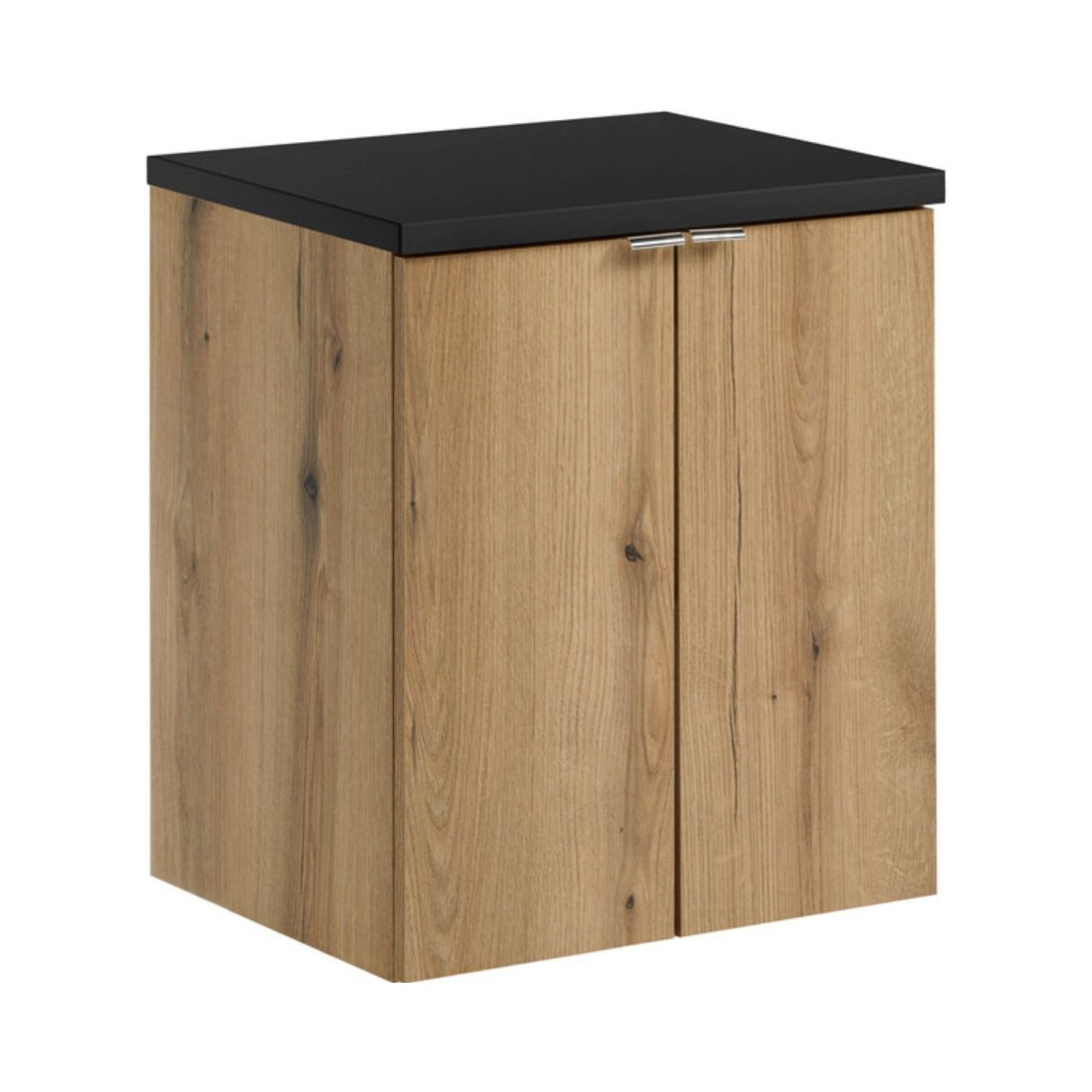 Ensemble De Salle De Bain Suspendu Vano Aspect Chêne Et Noir 50cm: Meubles Sous Vasque À Placards + Plan Pour Vasque