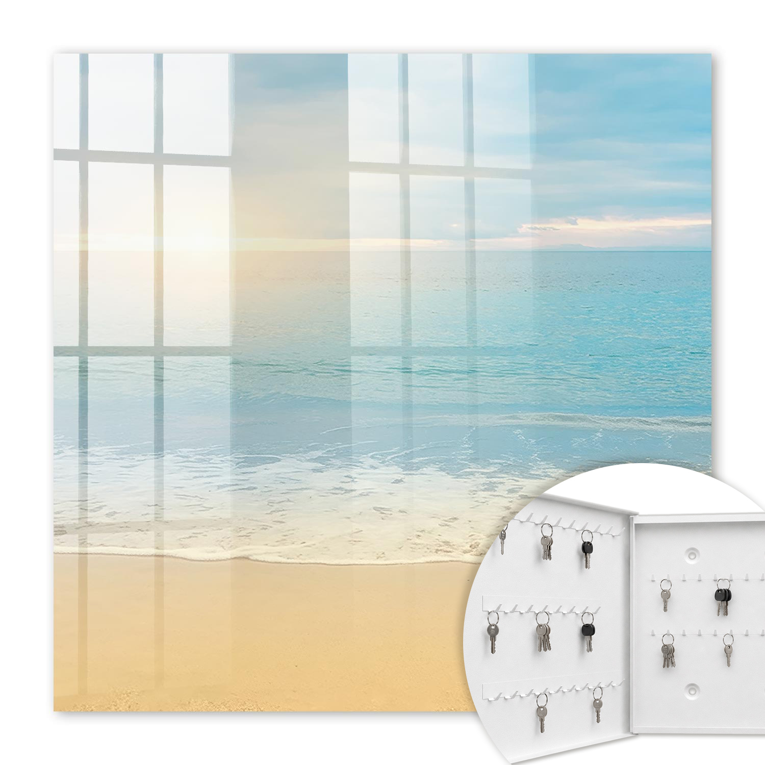 Armoire À Clés - (30 Cm X 30 Cm) - Boîte À Clés Murale - Coffret De Rangement Pour Clés - Couleur Blanche - Ouverture Vers La Gauche - Pour Maison Et Bureau - Paysage Du Matin