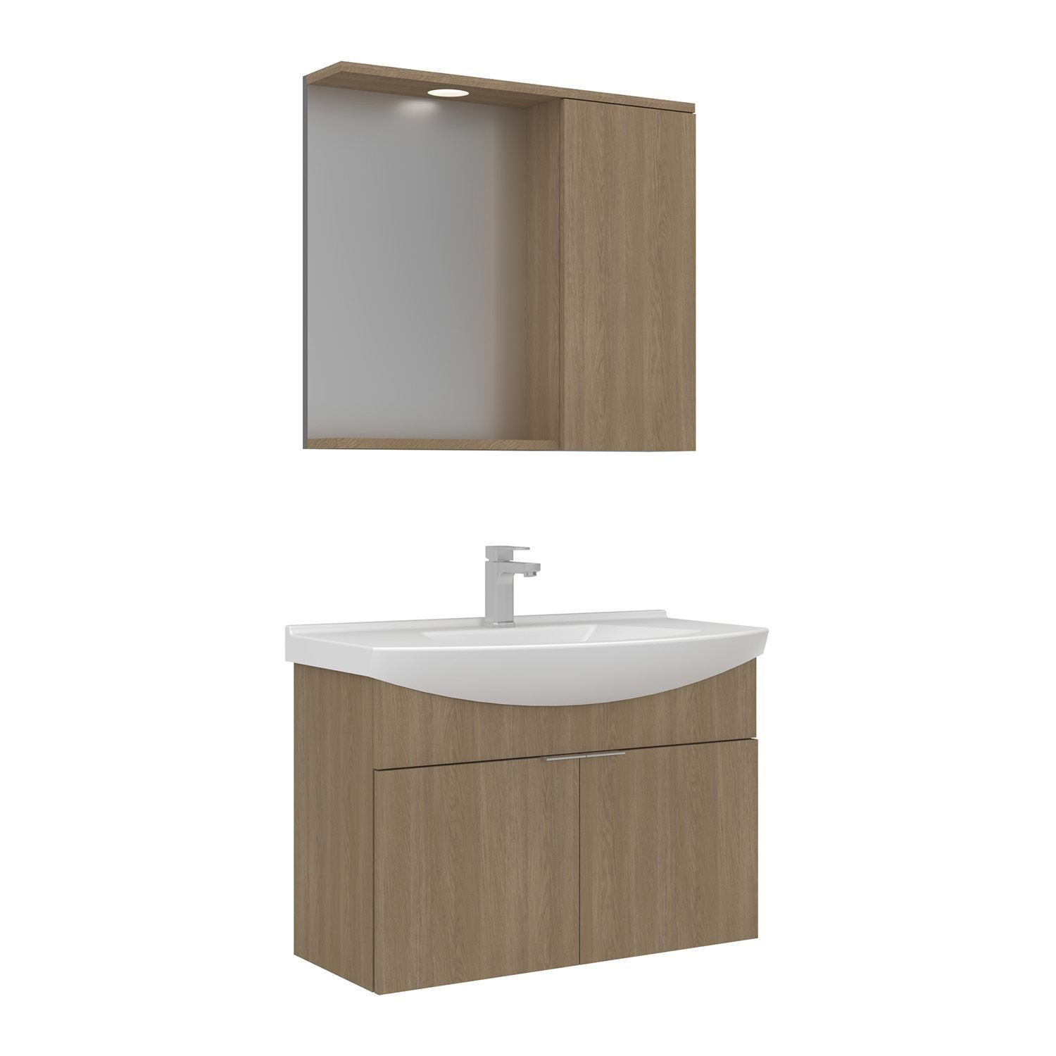 Meuble Avec Simple Vasque Et Miroir "purus 80" - 80 X 50 X 58 Cm - Oak