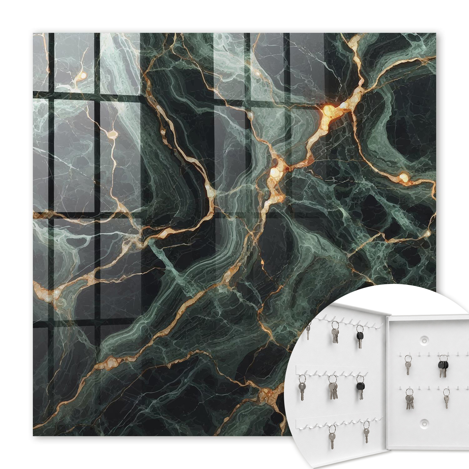 Armoire À Clés - (30 Cm X 30 Cm) - Boîte À Clés Murale - Coffret De Rangement Pour Clés - Couleur Blanche - Ouverture Vers La Gauche - Pour Maison Et Bureau - Élégance Du Marbre