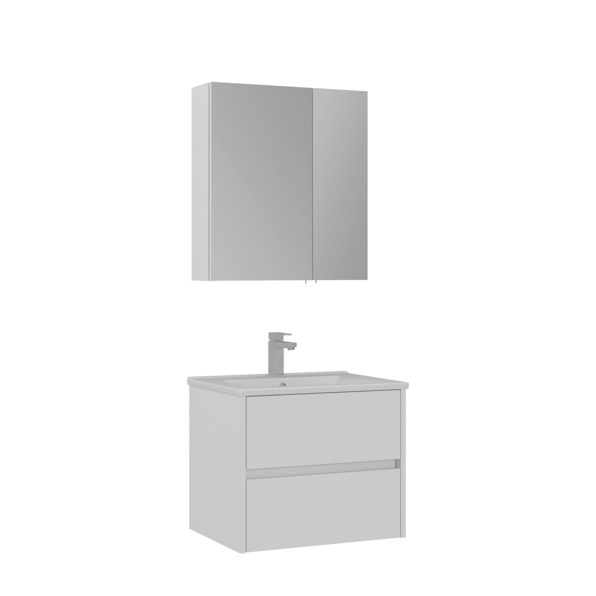 Meuble Avec Simple Vasque Et Miroir "side 65 V2" - 65 X 45 X 52 Cm - Matte White