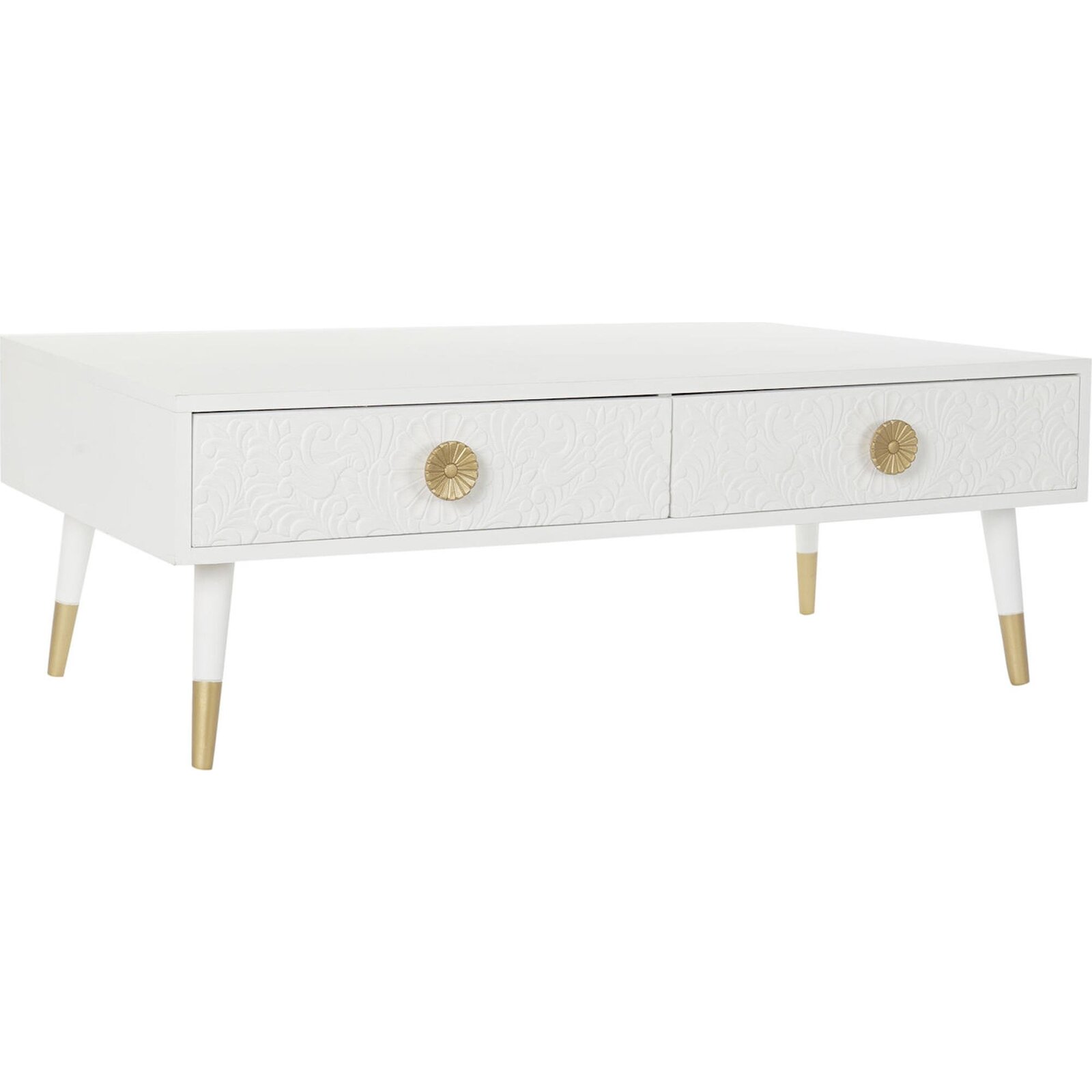Table Basse Design Mandala En Blanc Et Or Élégante - Blanc Avec Touches Dorées