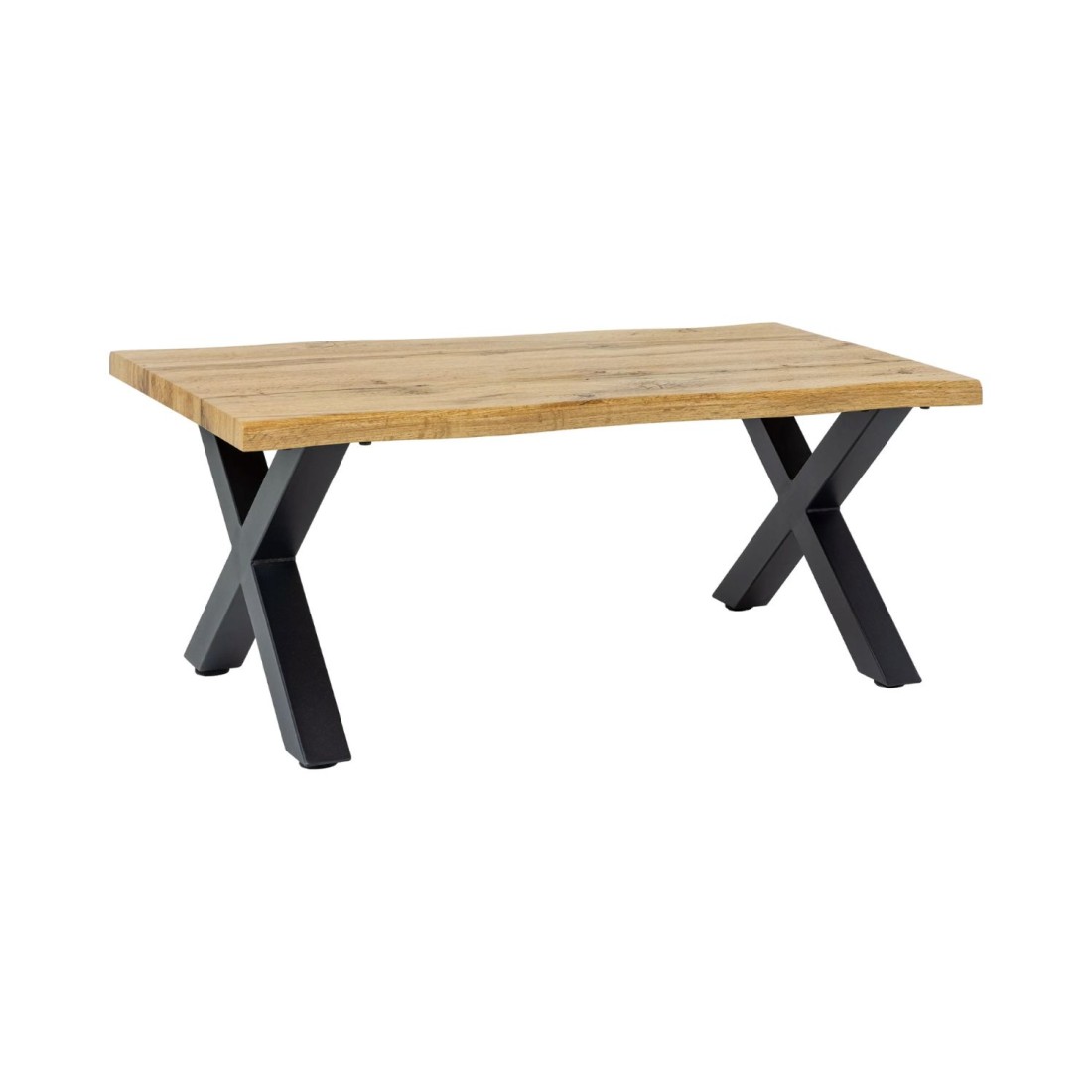 Table Basse Rivet Effet Bois Naturel Et Pieds Métal Noir En X - Table Design Industriel Robuste