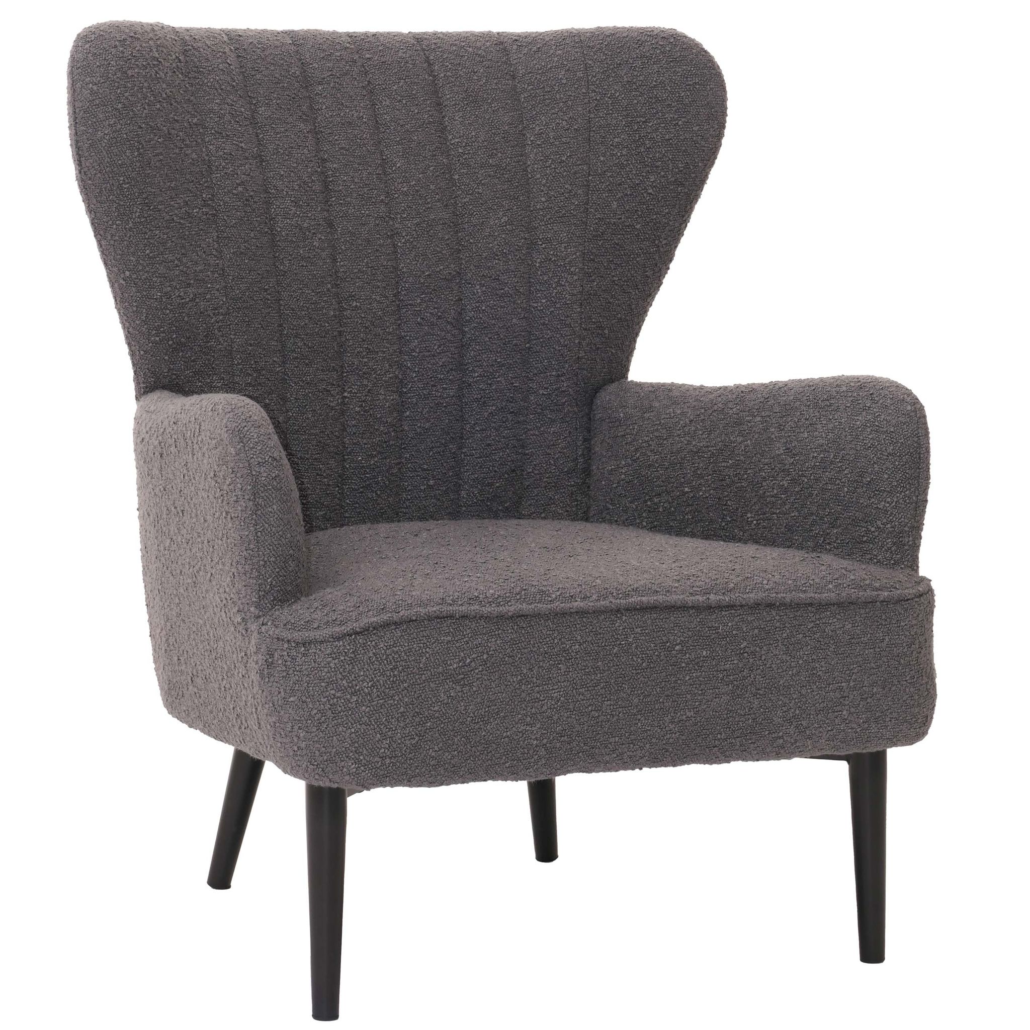 Fauteuil Lounge Design Rétro Avec Accoudoirs Assise Large Avec Ressorts Rembourrage Épais Assise En Tissu Bouclé Gris Foncé Structure Métal 040009992
