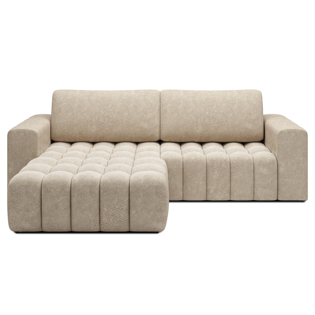Canapé D'Angle Convertible Dory Beige 250 Cm Avec Coffre De Rangement Angle Gauche