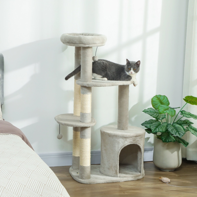 Arbre À Chat 114 Cm Avec Grotte, Plateformes, Poteaux En Sisal, Gris Clair Redom
