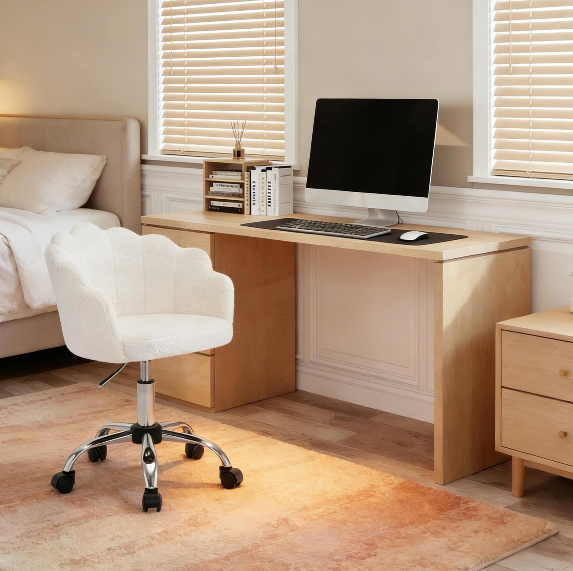 Chaise De Bureau Fleur Réglable En Hauteur 37,5 X 55 X 81,5 Cm Tissu Crème Blanc Métal Redom
