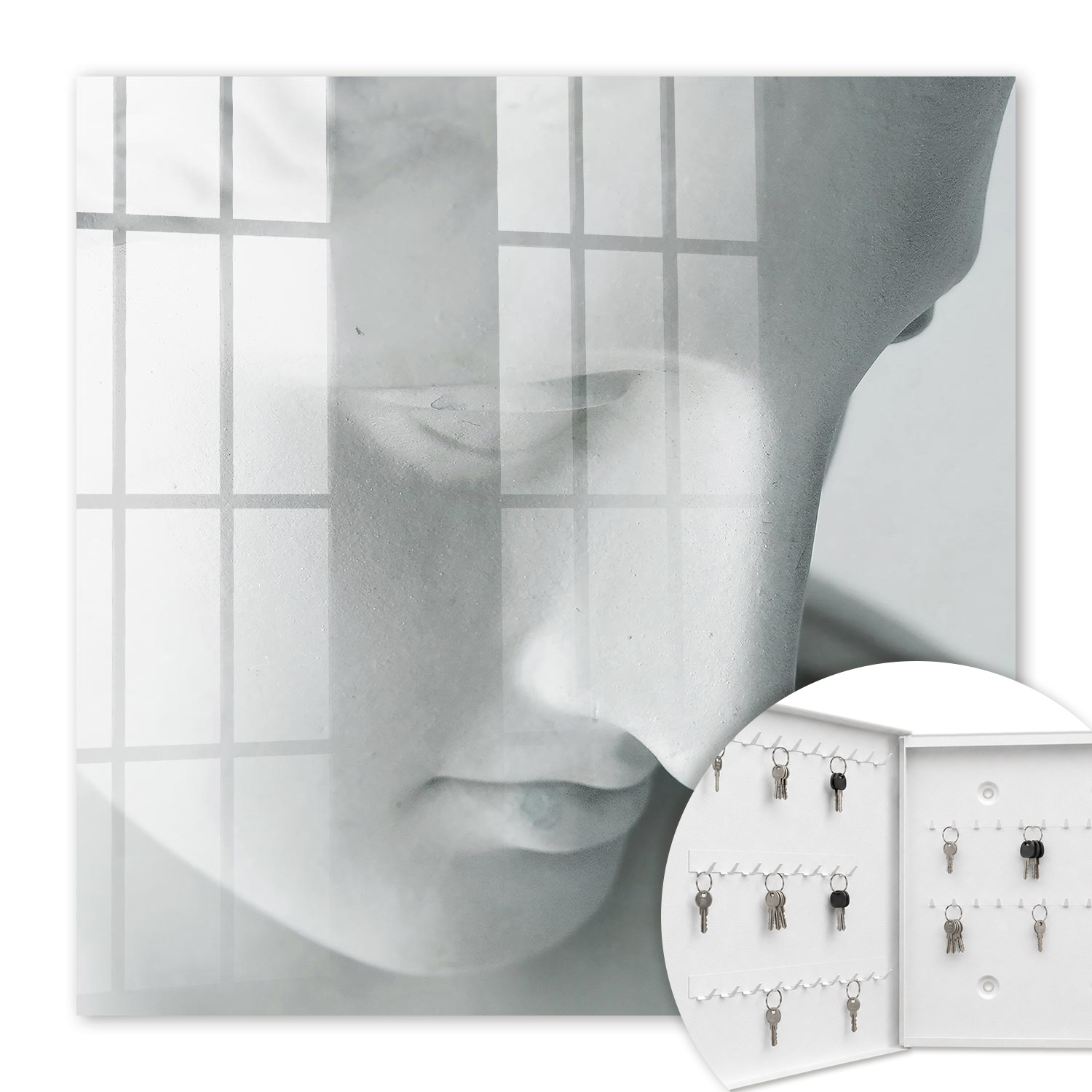 Armoire À Clés - (30 Cm X 30 Cm) - Boîte À Clés Murale - Coffret De Rangement Pour Clés - Couleur Blanche - Ouverture Vers La Gauche - Pour Maison Et Bureau - Calme Classique