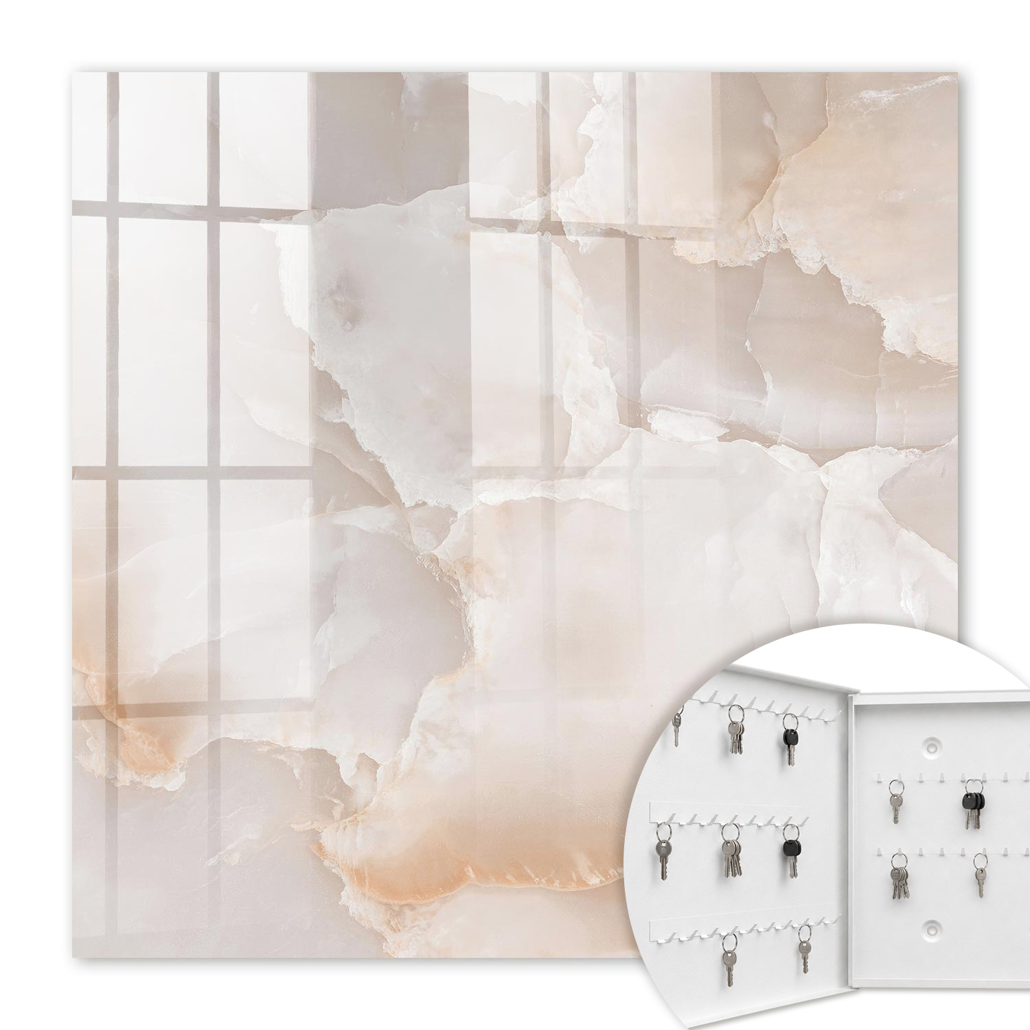 Armoire À Clés - (30 Cm X 30 Cm) - Boîte À Clés Murale - Coffret De Rangement Pour Clés - Couleur Blanche - Ouverture Vers La Gauche - Pour Maison Et Bureau - Une Pierre Subtile