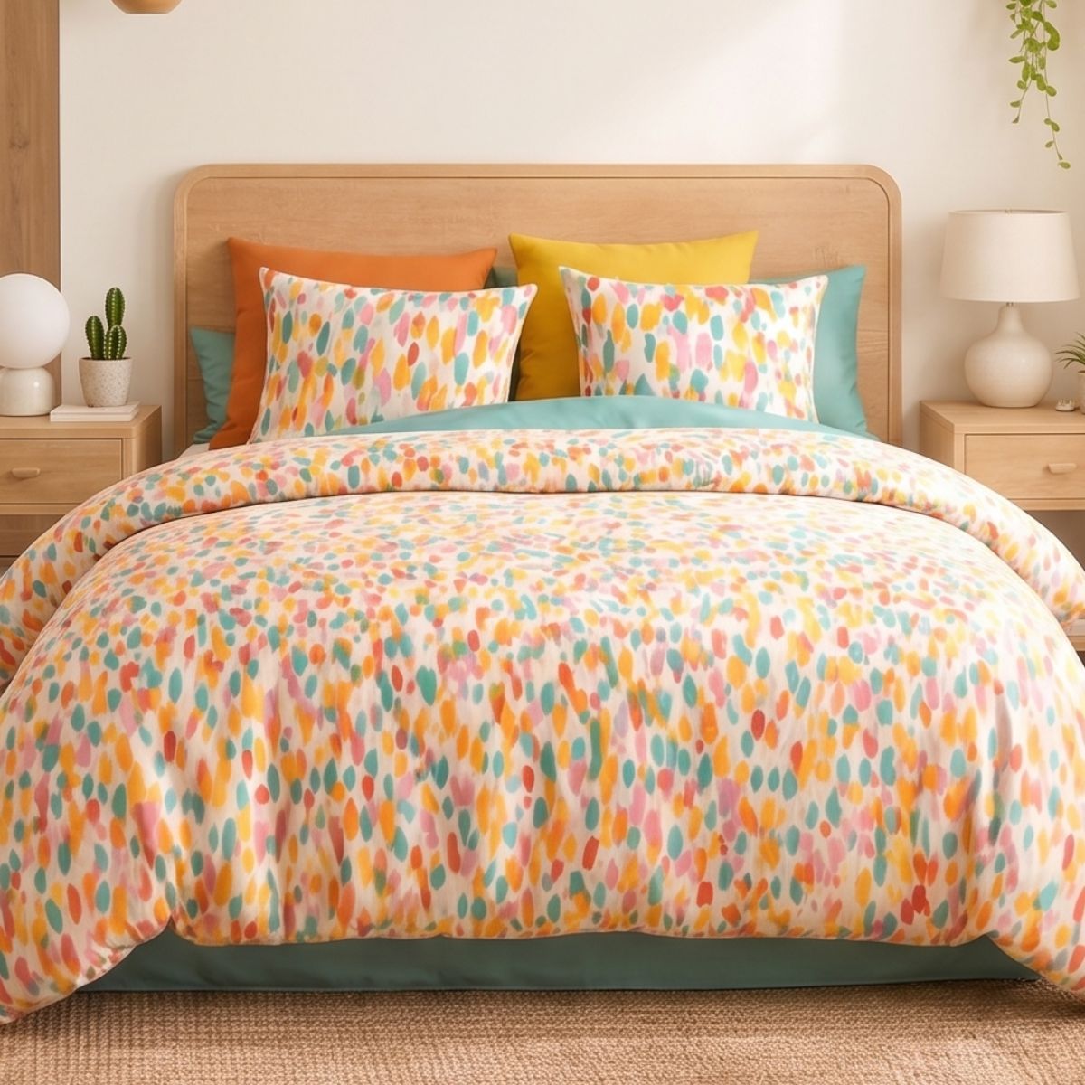 Parure Housse De Couette 240x220cm + 2 Taies Motif Graphique Multicolore 100% Coton - Miliano