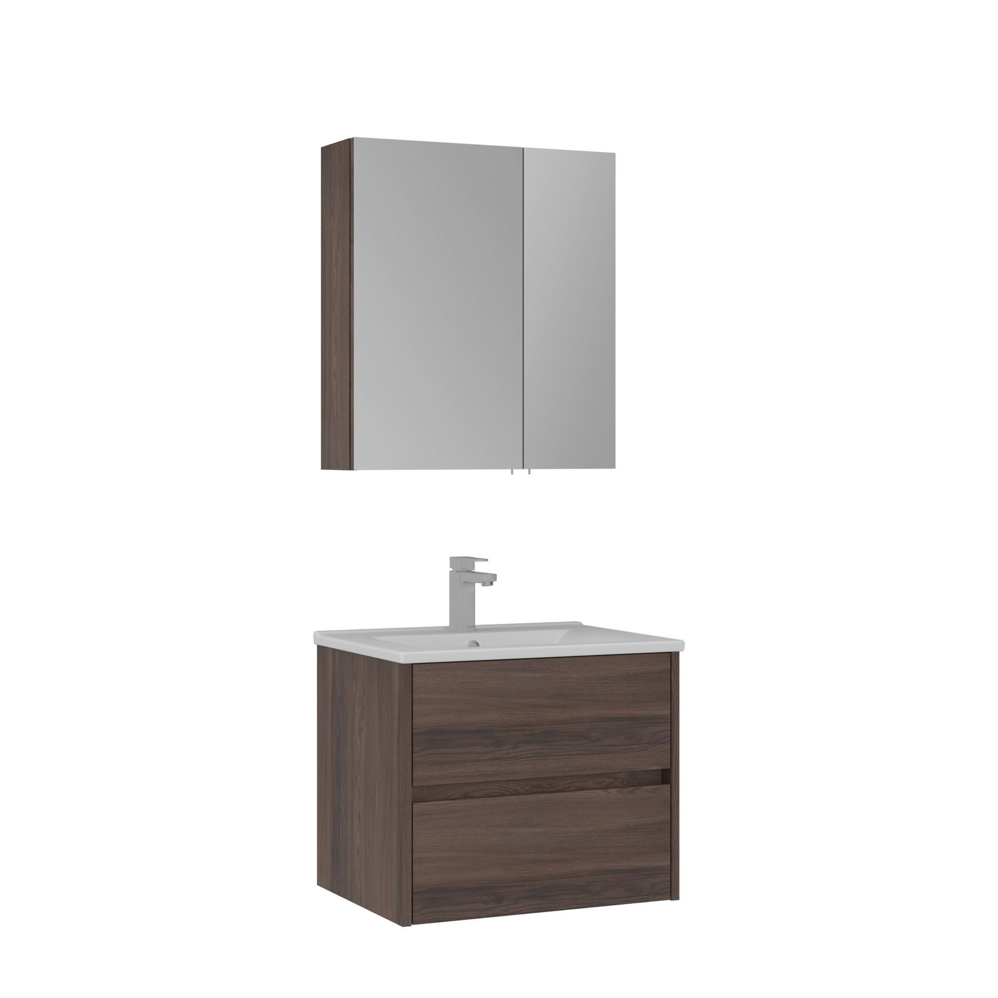 Meuble Avec Simple Vasque Et Miroir "side 65 V2" - 65 X 45 X 52 Cm - Walnut
