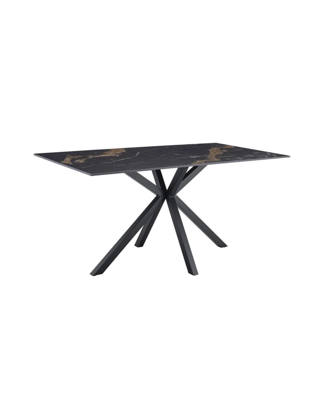 Table Solara 160 Cm En Céramique Noire Effet Marbre Sable Avec Pied Étoile - 6 Places