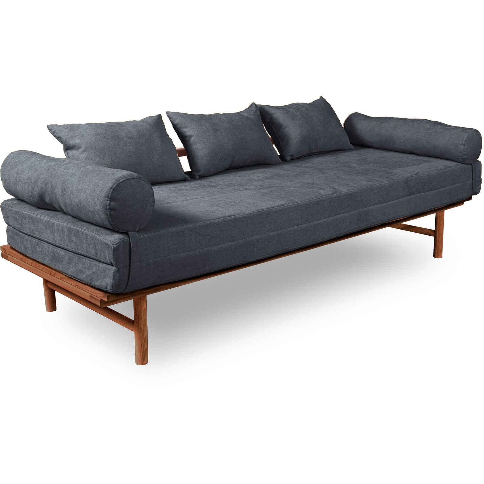 Canapé Lit Convertible Design En Tissu Beige Et Bois - 140 X 200 Cm - Bois Clair Et Beige