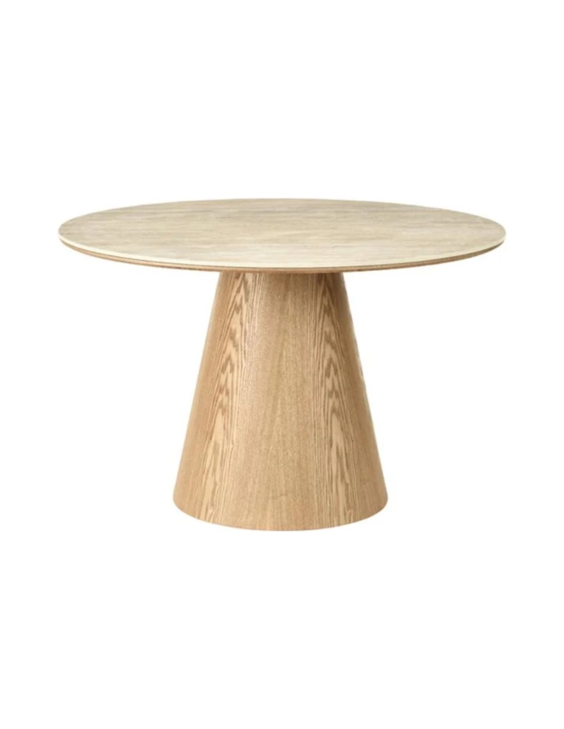 Table De Salle À Manger Ronde Lumea 120 Cm En Céramique Beige Avec Pied Central Aspect Bois - 4 Places