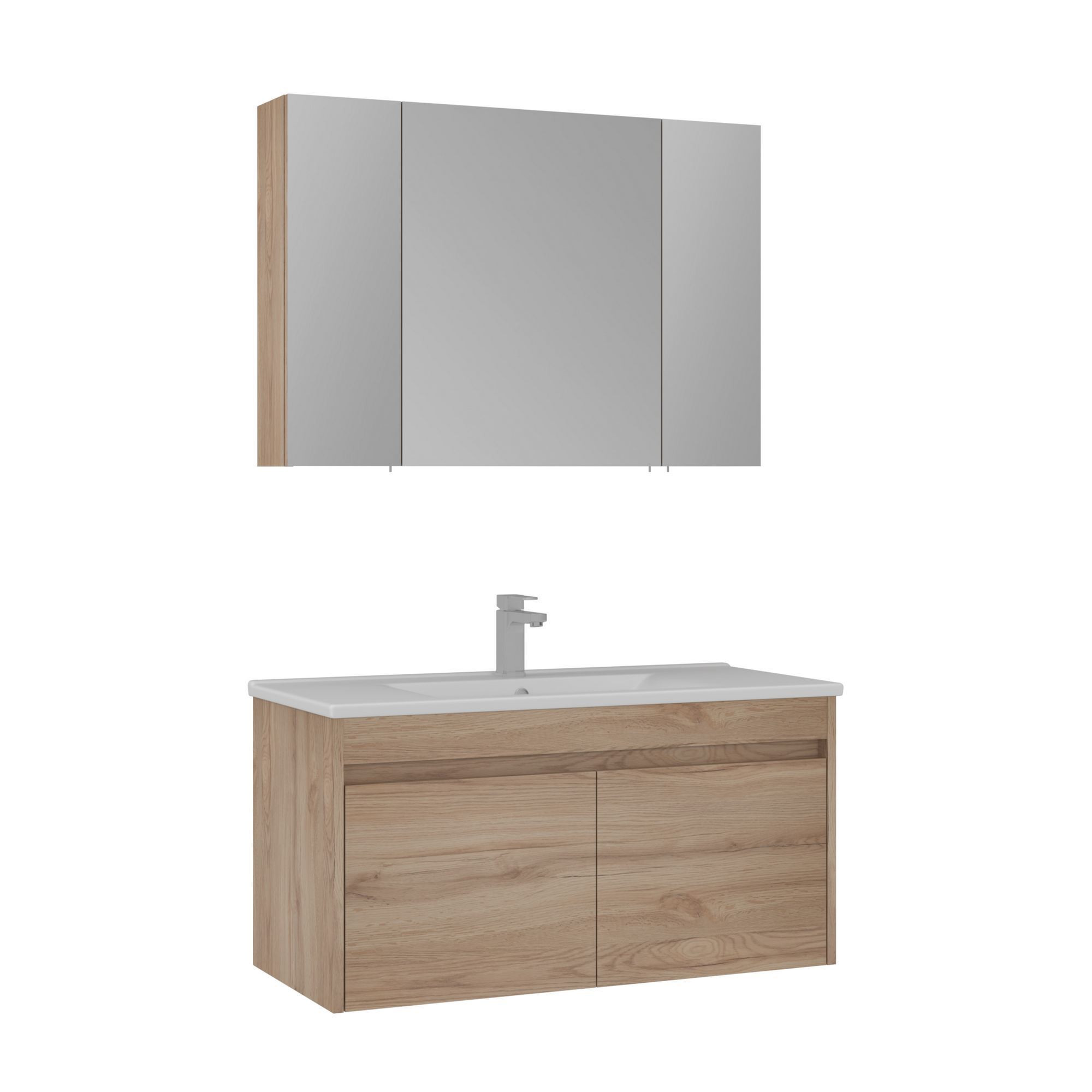 Meuble Avec Simple Vasque Et Miroir "side 100 V3" - 100 X 45 X 52 Cm - Oak