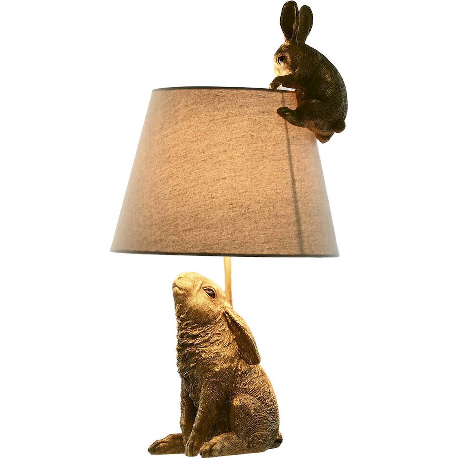 Lampe De Table Lapin Doré Style Shabby Chic En Résine Beige - Doré Beige Avec Accents Marron