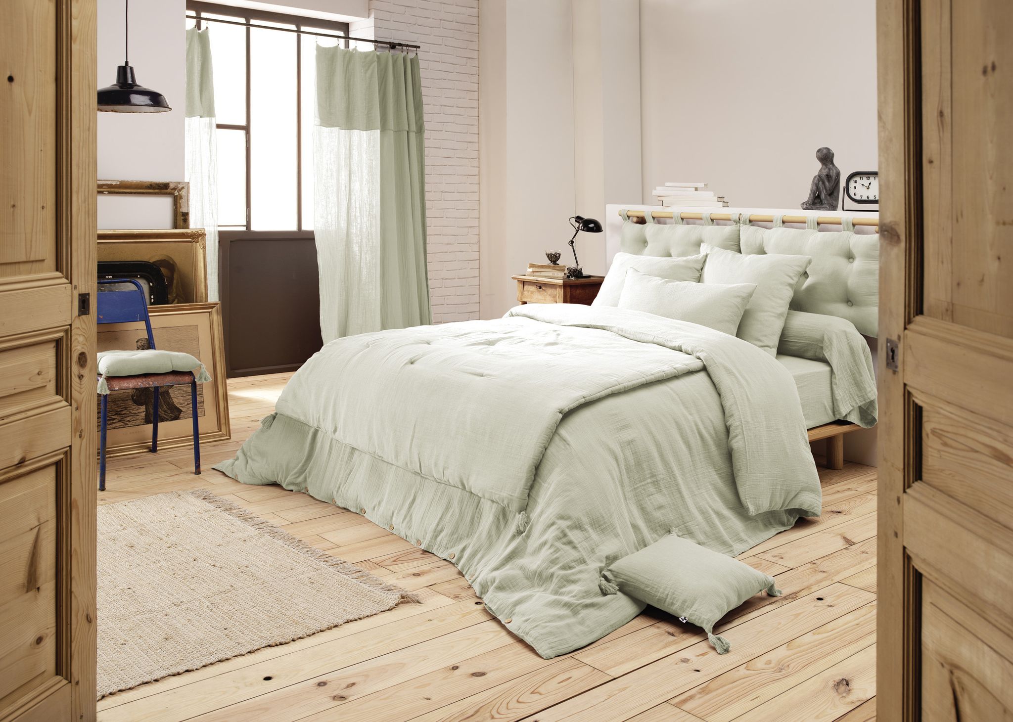 Housse De Couette 280 X 240 Cm King Size - Double Gaze - Mila Vert D'eau
