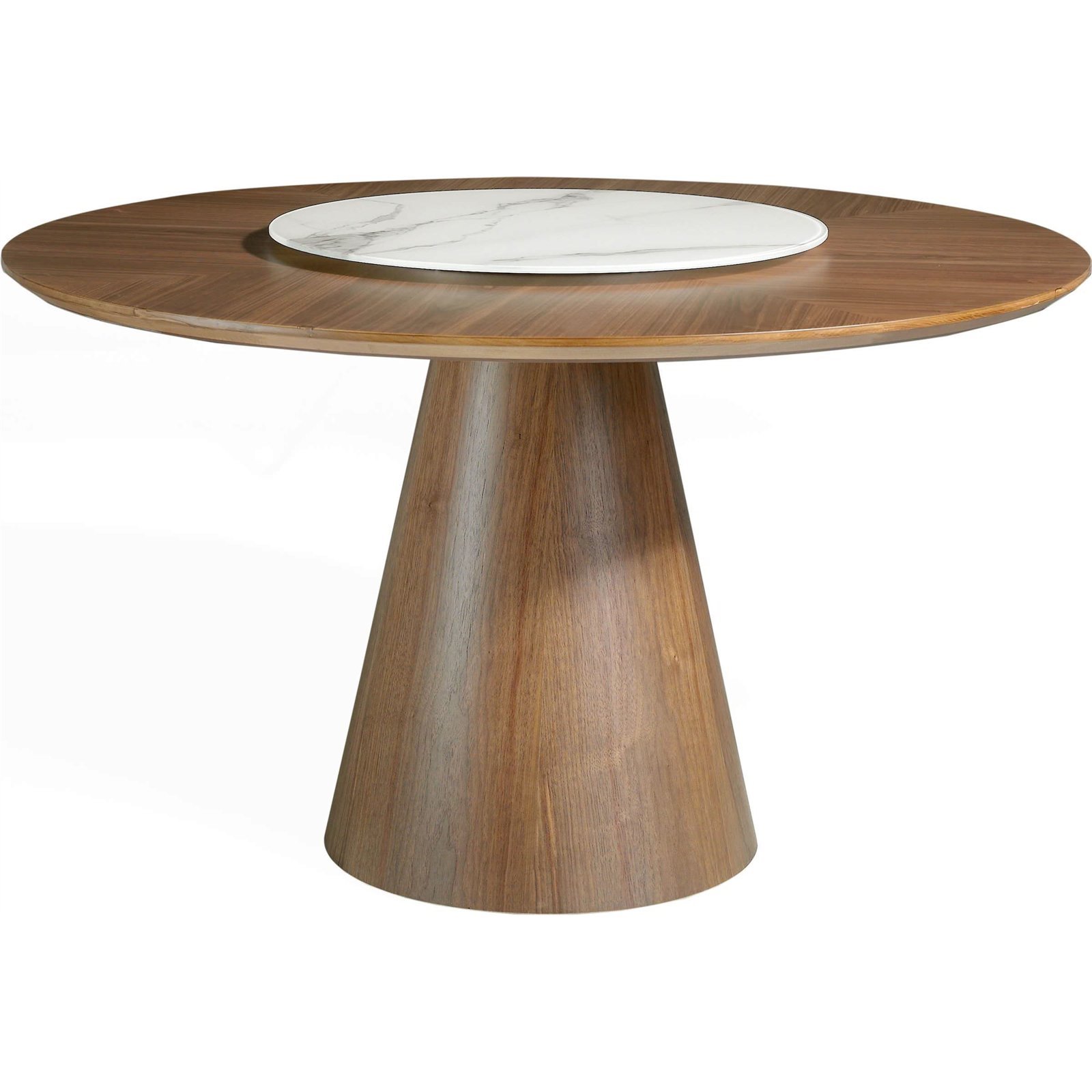 Table A Manger Ronde Bois Massif Plateau Pivotant Centre En Marbre Céramique - Noyer, Blanc, Gris