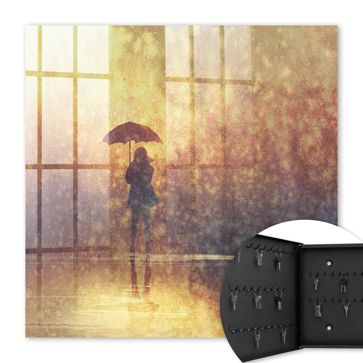 Armoire À Clés - (30 Cm X 30 Cm) - Boîte À Clés Murale - Coffret De Rangement Pour Clés - Couleur Noire - Ouverture Vers La Gauche - Pour Maison Et Bureau - Mélancolie Chaleureuse