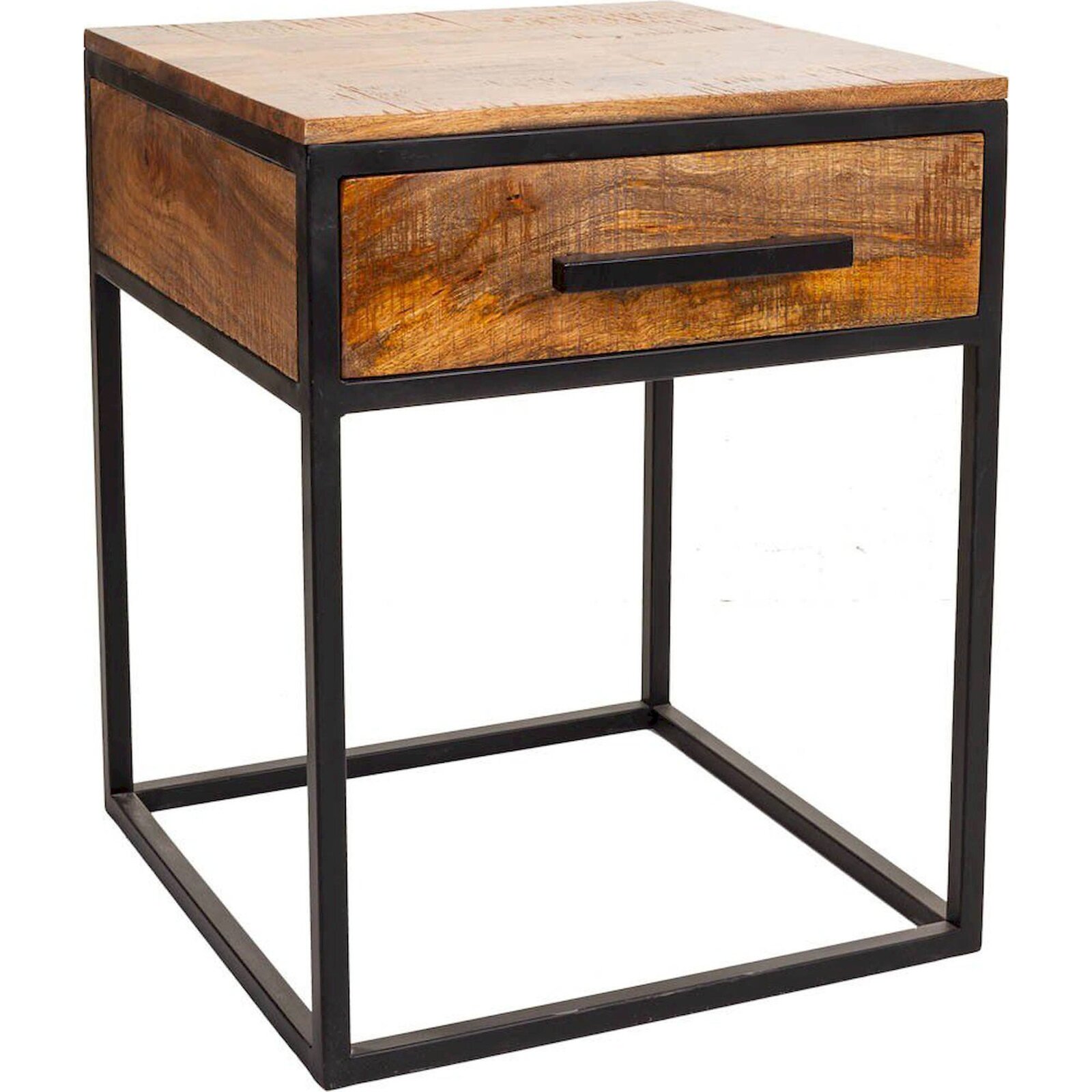 Table De Chevet Bois Et Métal Style Industriel Ajara Noir - Bois Foncé Et Noir Mat