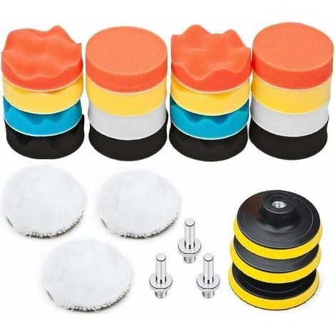 25pcs Pollisage Voiture Kit, 75mm Éponge Disque De Polissage, Embout Polish Pour Perceuse, Brosse A Polir Pour Meuleuse,tampon Lustrage Avec M10 Adaptateu