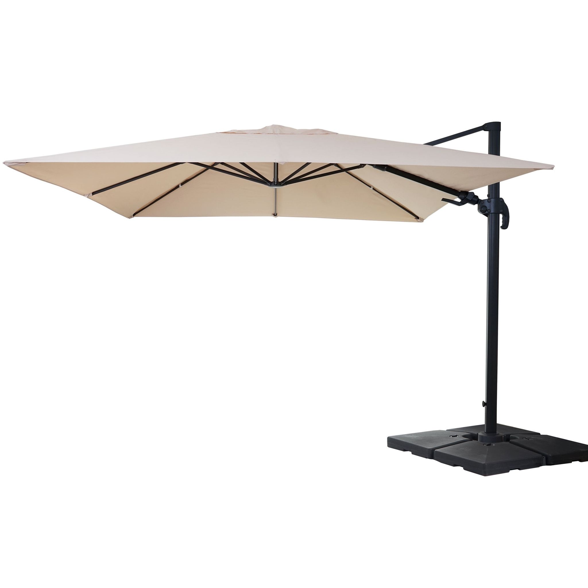 Parasol Déporté Orientable 3 X 4 M Ø Env. 5 M Aluminium Et Polyester Crème Rotatif Avec Pied 040007951