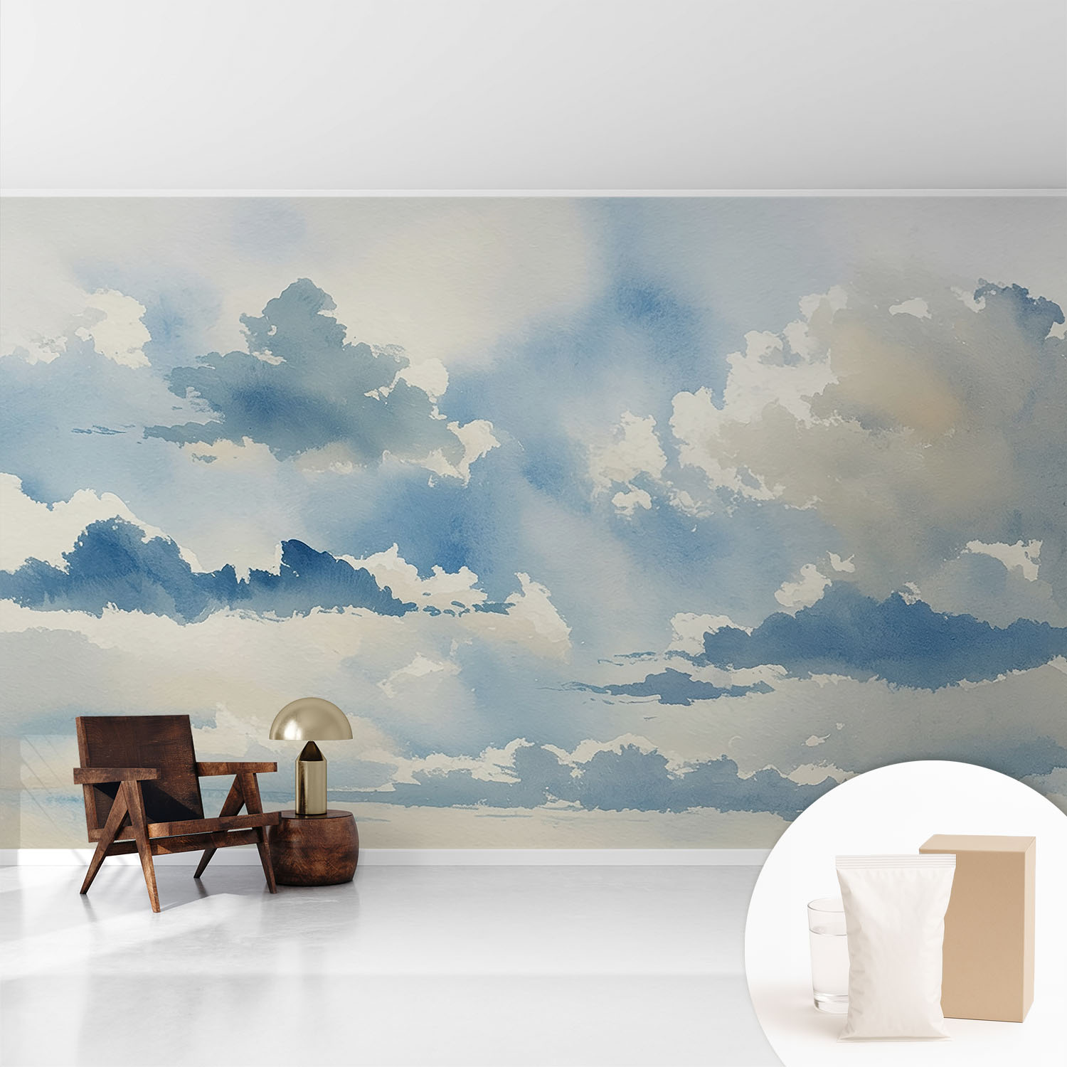 Papier Peint Intissé Mural Classique Avec Imprimé Motifs Décoratifs Design Élégant Non‑tissé Nuages Célestes 416x254 Cm