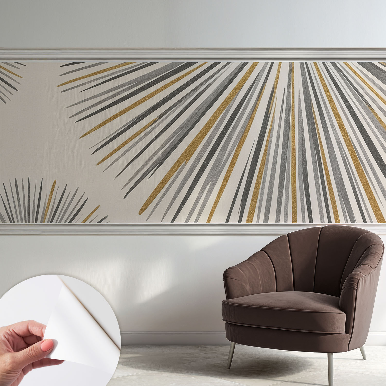 Papier Peint Adhésif Autocollant Pour Salon Chambre À Coucher Peint Imprimé Pour Mur Éventails Géométriques 250x104 Cm