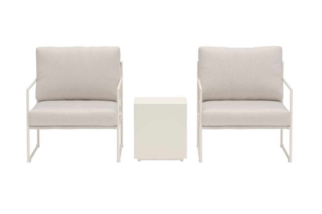 Lissabon Salon Lounge 1 Table, 2 Fauteuils Lounge Beige.