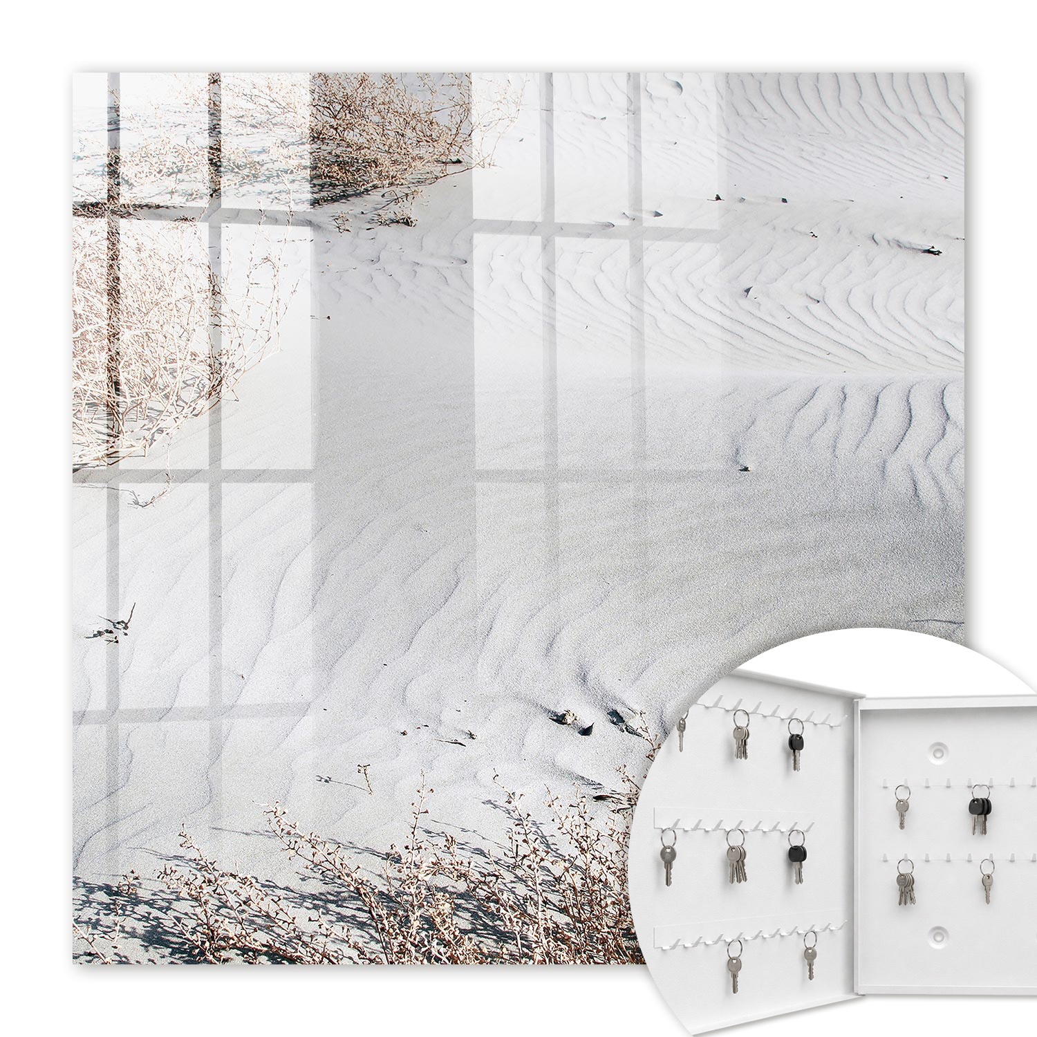 Armoire À Clés - (30 Cm X 30 Cm) - Boîte À Clés Murale - Coffret De Rangement Pour Clés - Couleur Blanche - Ouverture Vers La Gauche - Pour Maison Et Bureau - Vagues De Sable