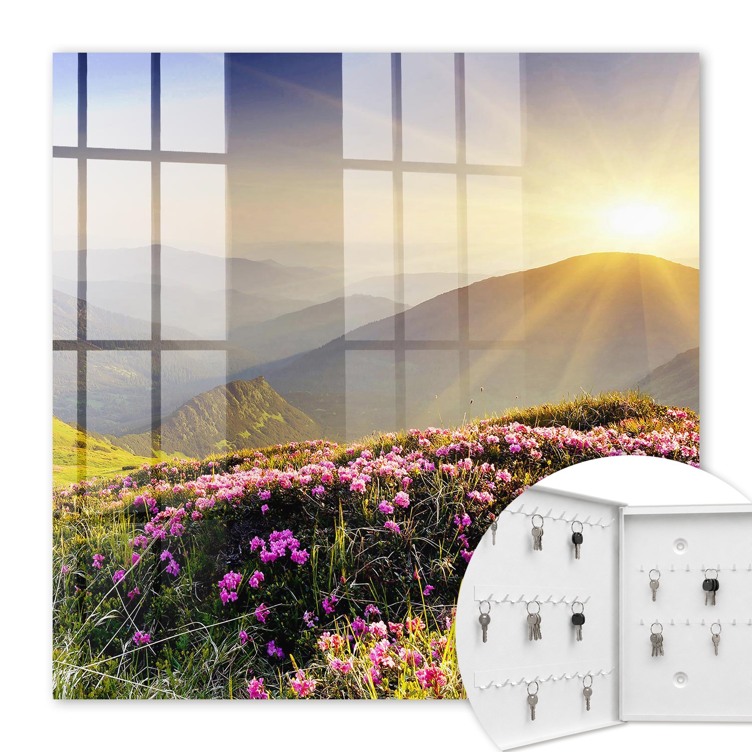 Armoire À Clés - (30 Cm X 30 Cm) - Boîte À Clés Murale - Coffret De Rangement Pour Clés - Couleur Blanche - Ouverture Vers La Gauche - Pour Maison Et Bureau - Montagne Est