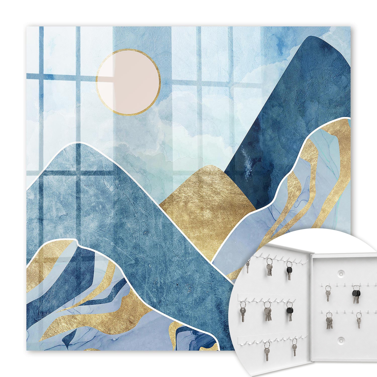 Armoire À Clés - (30 Cm X 30 Cm) - Boîte À Clés Murale - Coffret De Rangement Pour Clés - Couleur Blanche - Ouverture Vers La Gauche - Pour Maison Et Bureau - Paysage De Montagne