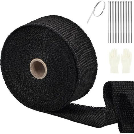 Bande Thermique, 15m50mm Echappement Ruban Isolant Collecteur, Isolant Thermique Bande Avec 10attaches En Serrage Inoxydable, Pour Collecteur De Moto Et Pot D'échappement (noir)