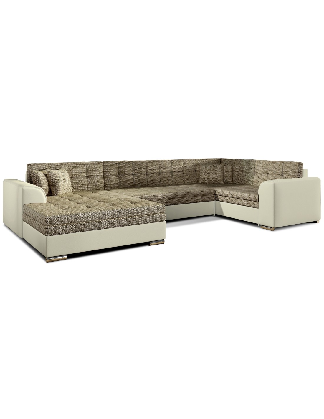 Canapé Panoramique Convertible Caldero 5 Places Beige Et Crème - Angle Gauche