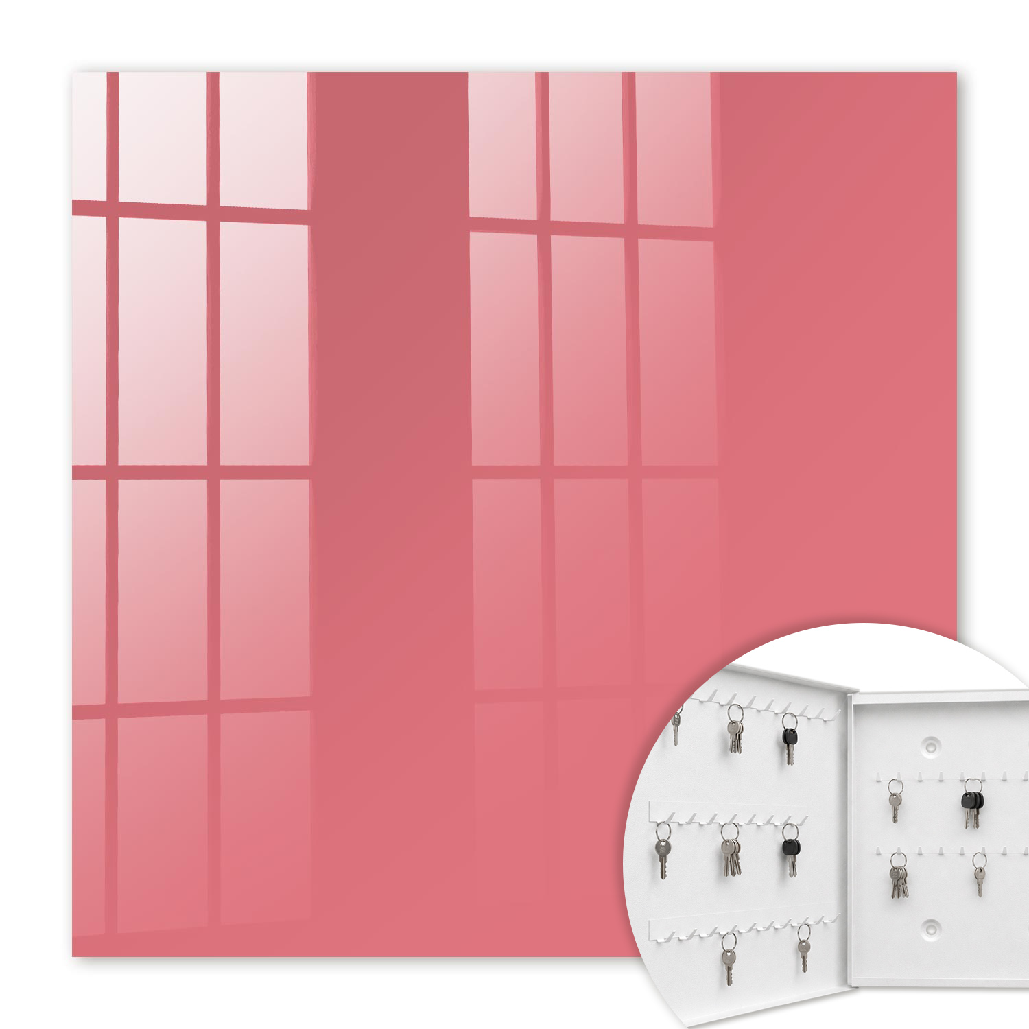 Armoire À Clés - (30 Cm X 30 Cm) - Boîte À Clés Murale - Coffret De Rangement Pour Clés - Couleur Blanche - Ouverture Vers La Gauche - Pour Maison Et Bureau - Couleur Saumon